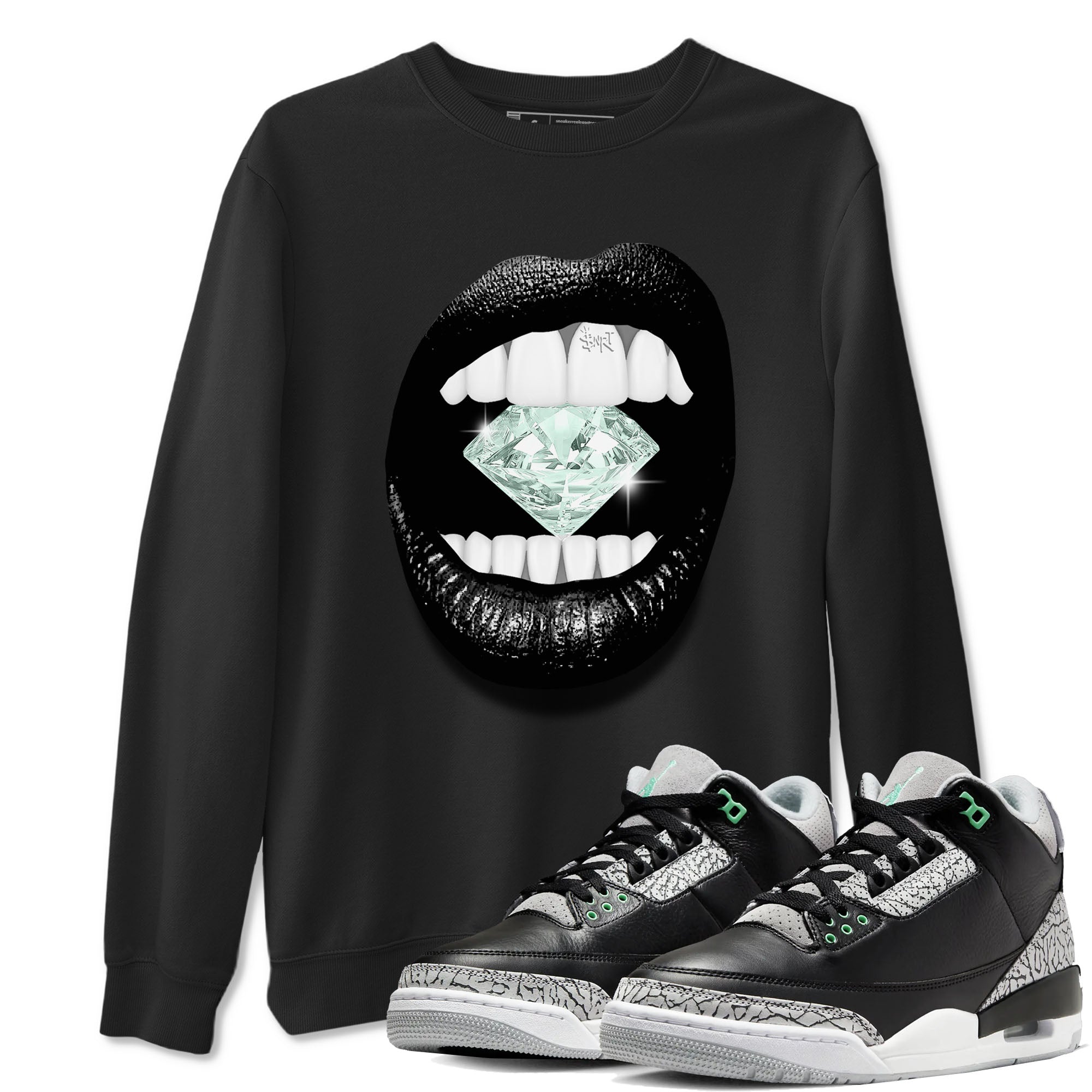 3s Green Glow shirt to match jordans Lips Diamond sneaker tees Air Jordan 3 Green Glow Drip Gear Zone unisex cotton Black 1 crew neck shirt