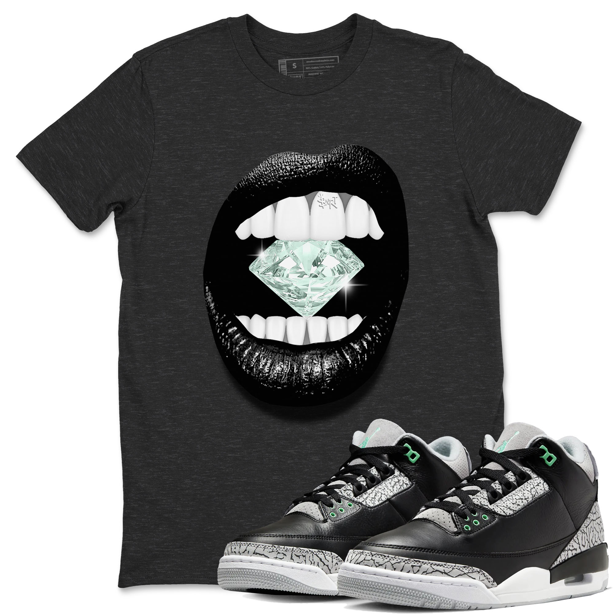 3s Green Glow shirt to match jordans Lips Diamond sneaker tees Air Jordan 3 Green Glow Drip Gear Zone unisex cotton Charcoal Heather 1 crew neck shirt