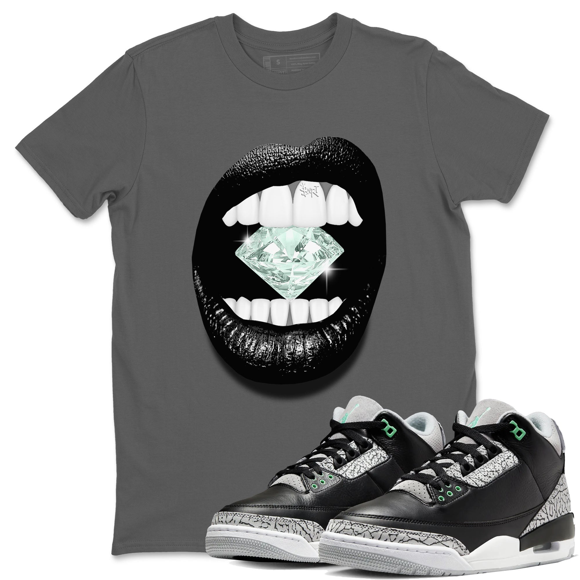 3s Green Glow shirt to match jordans Lips Diamond sneaker tees Air Jordan 3 Green Glow Drip Gear Zone unisex cotton Cool Grey 1 crew neck shirt