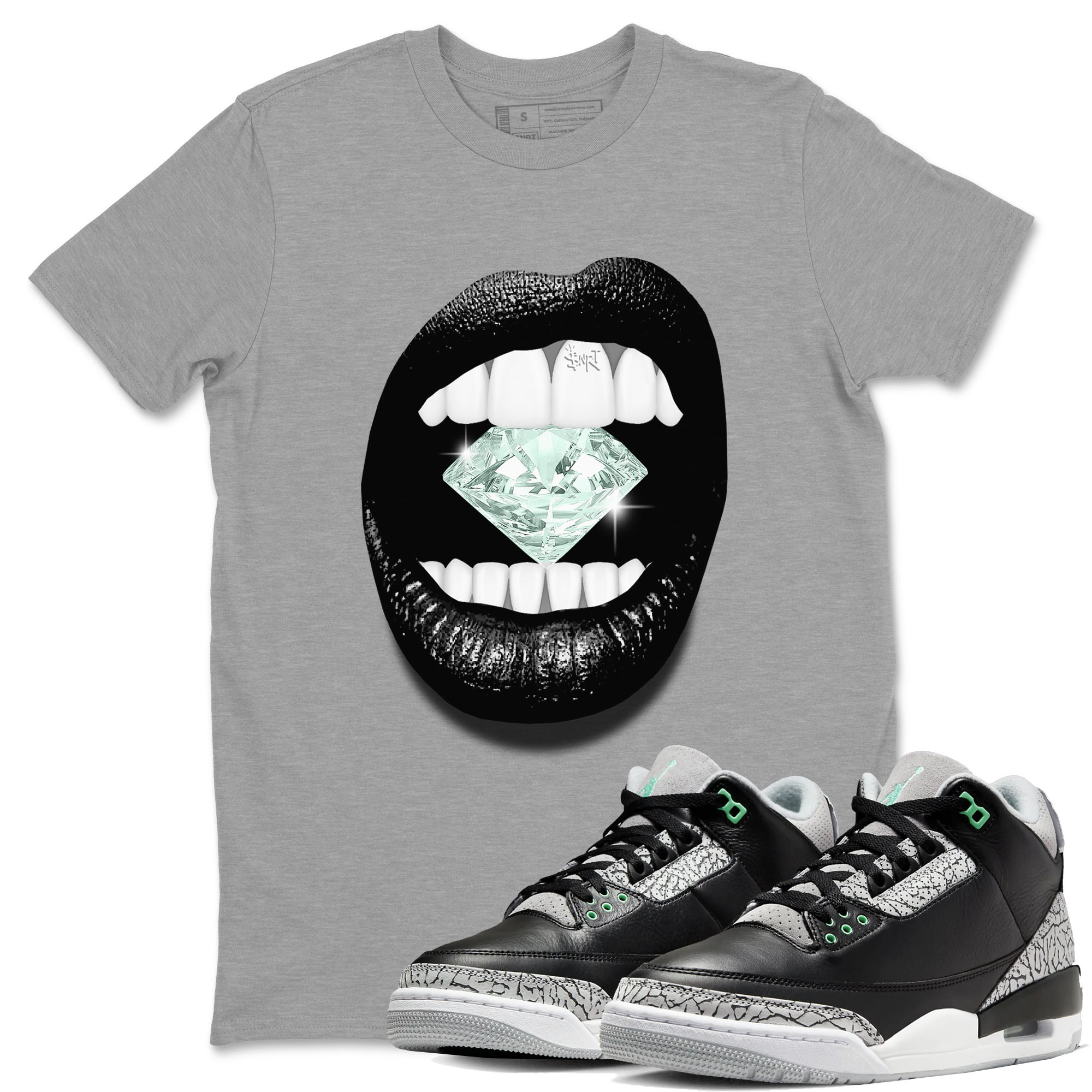 3s Green Glow shirt to match jordans Lips Diamond sneaker tees Air Jordan 3 Green Glow Drip Gear Zone unisex cotton Heather Grey 1 crew neck shirt