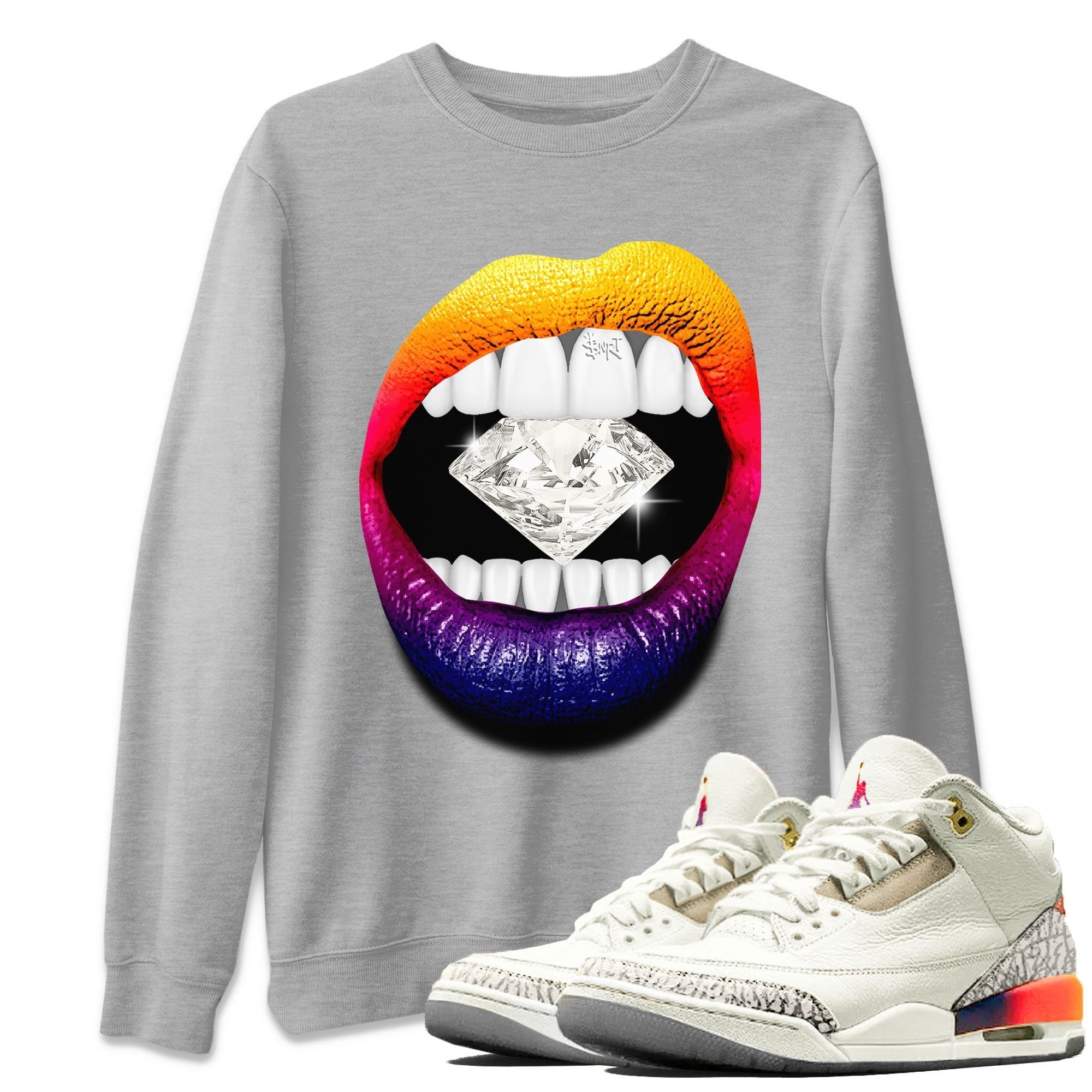 Air Jordan 3 X J Balvin shirt to match jordans Lips Diamond Streetwear Sneaker Shirt Air Jordan 3 X J Balvin Drip Gear Zone Sneaker Matching Clothing LGBT Pride T-Shirt Unisex Heather Grey 1 T-Shirt