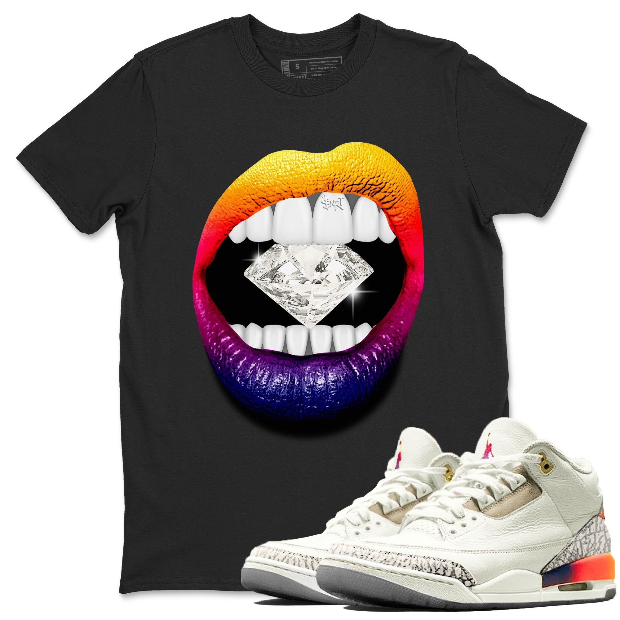 Air Jordan 3 X J Balvin shirt to match jordans Lips Diamond Streetwear Sneaker Shirt Air Jordan 3 X J Balvin Drip Gear Zone Sneaker Matching Clothing LGBT Pride T-Shirt Unisex Black 1 T-Shirt