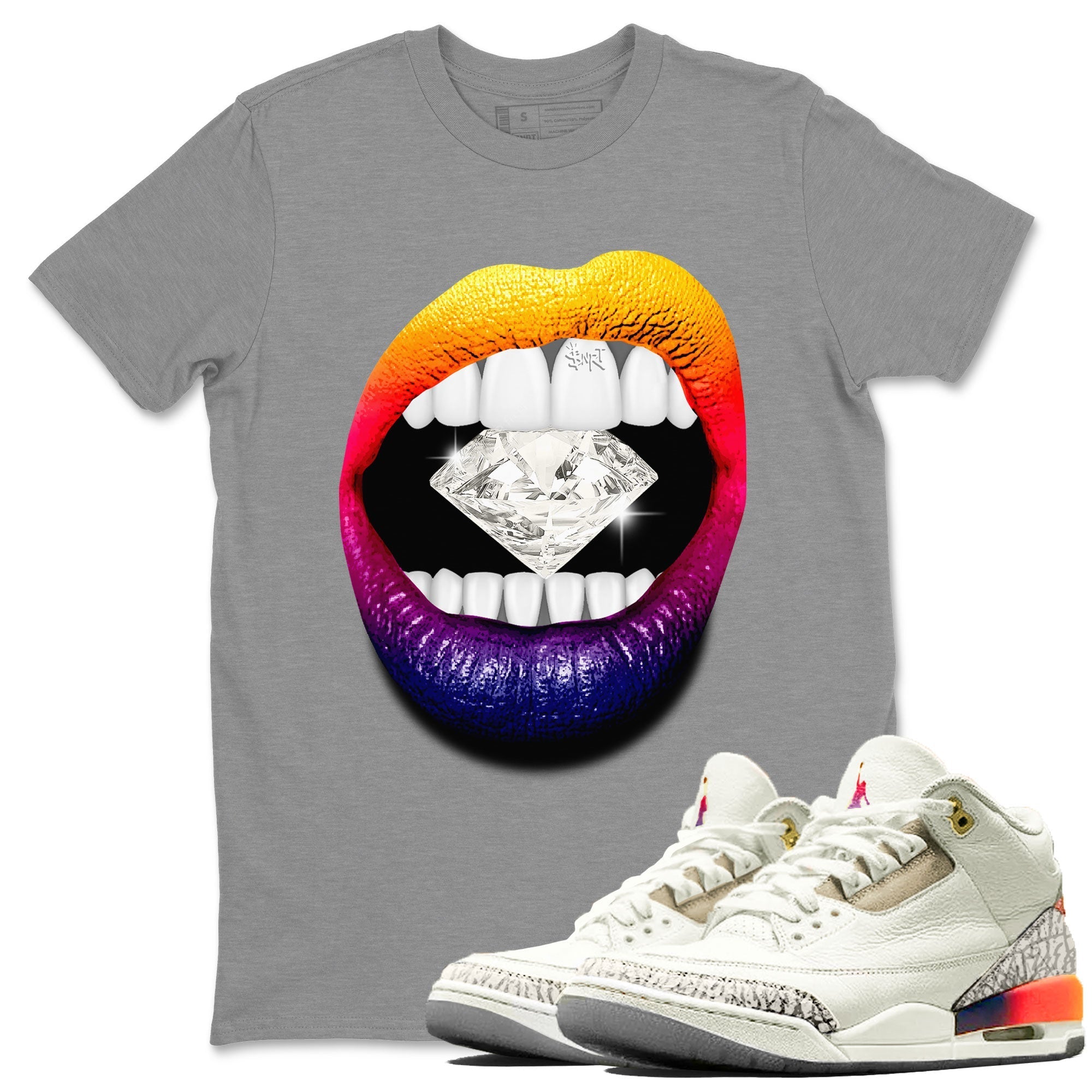 Air Jordan 3 X J Balvin shirt to match jordans Lips Diamond Streetwear Sneaker Shirt Air Jordan 3 X J Balvin Drip Gear Zone Sneaker Matching Clothing LGBT Pride T-Shirt Unisex Heather Grey 1 T-Shirt