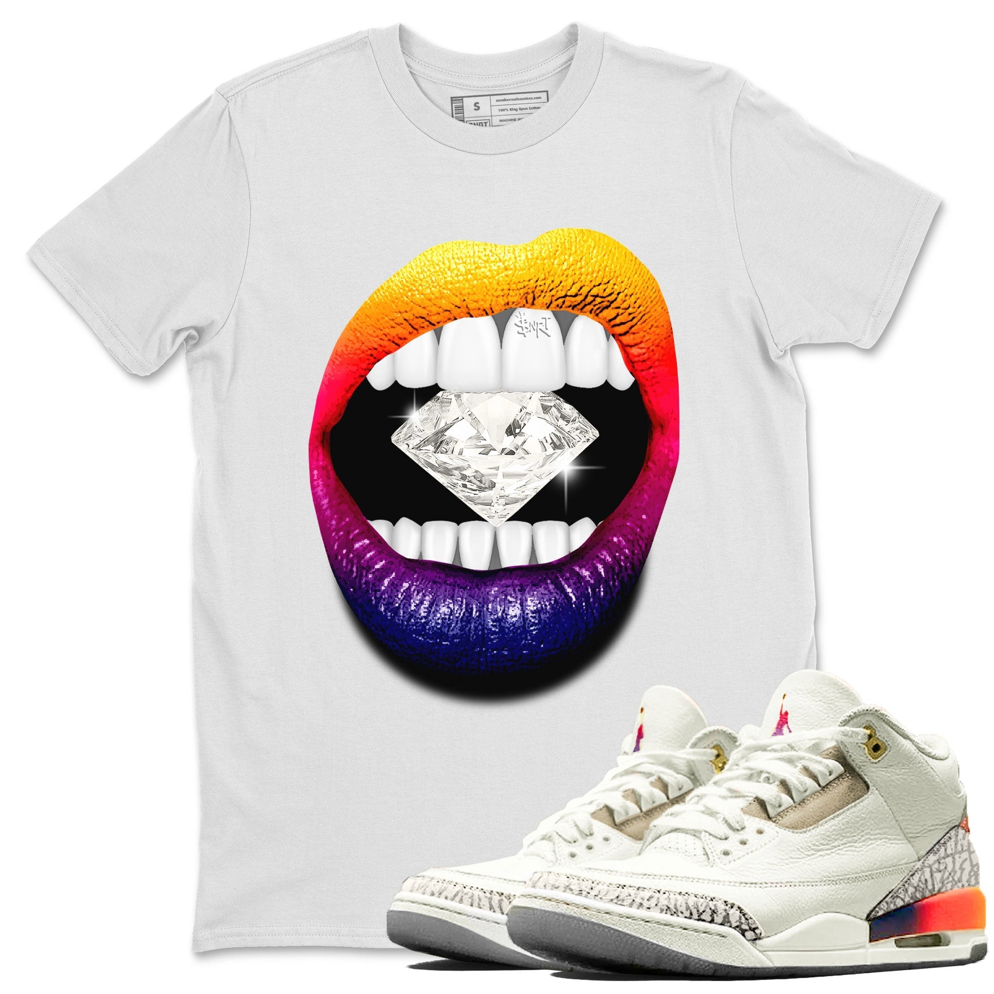 Air Jordan 3 X J Balvin shirt to match jordans Lips Diamond Streetwear Sneaker Shirt Air Jordan 3 X J Balvin Drip Gear Zone Sneaker Matching Clothing LGBT Pride T-Shirt Unisex White 1 T-Shirt