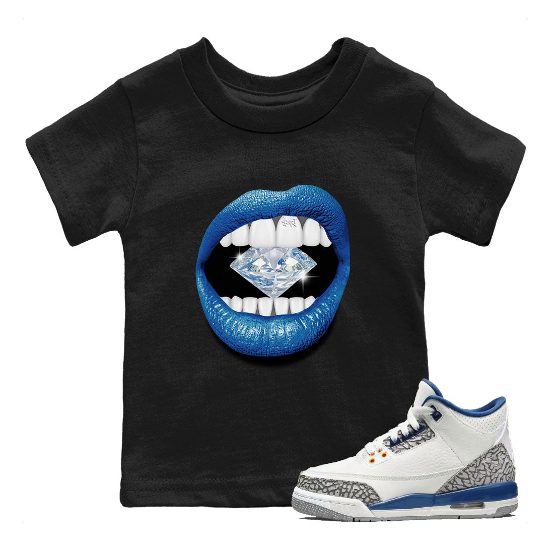 Air Jordan 3 Wizards Sneaker Match Tees Lips Diamond Streetwear Sneaker Shirt Air Jordan 3 Retro Wizards Tees Kids Shirts Black 1