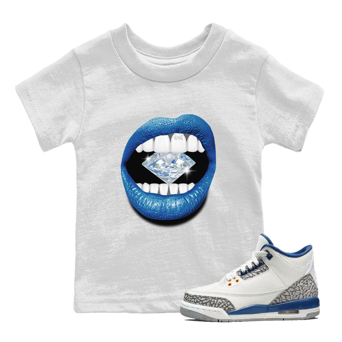 Air Jordan 3 Wizards Sneaker Match Tees Lips Diamond Streetwear Sneaker Shirt Air Jordan 3 Retro Wizards Tees Kids Shirts White 1