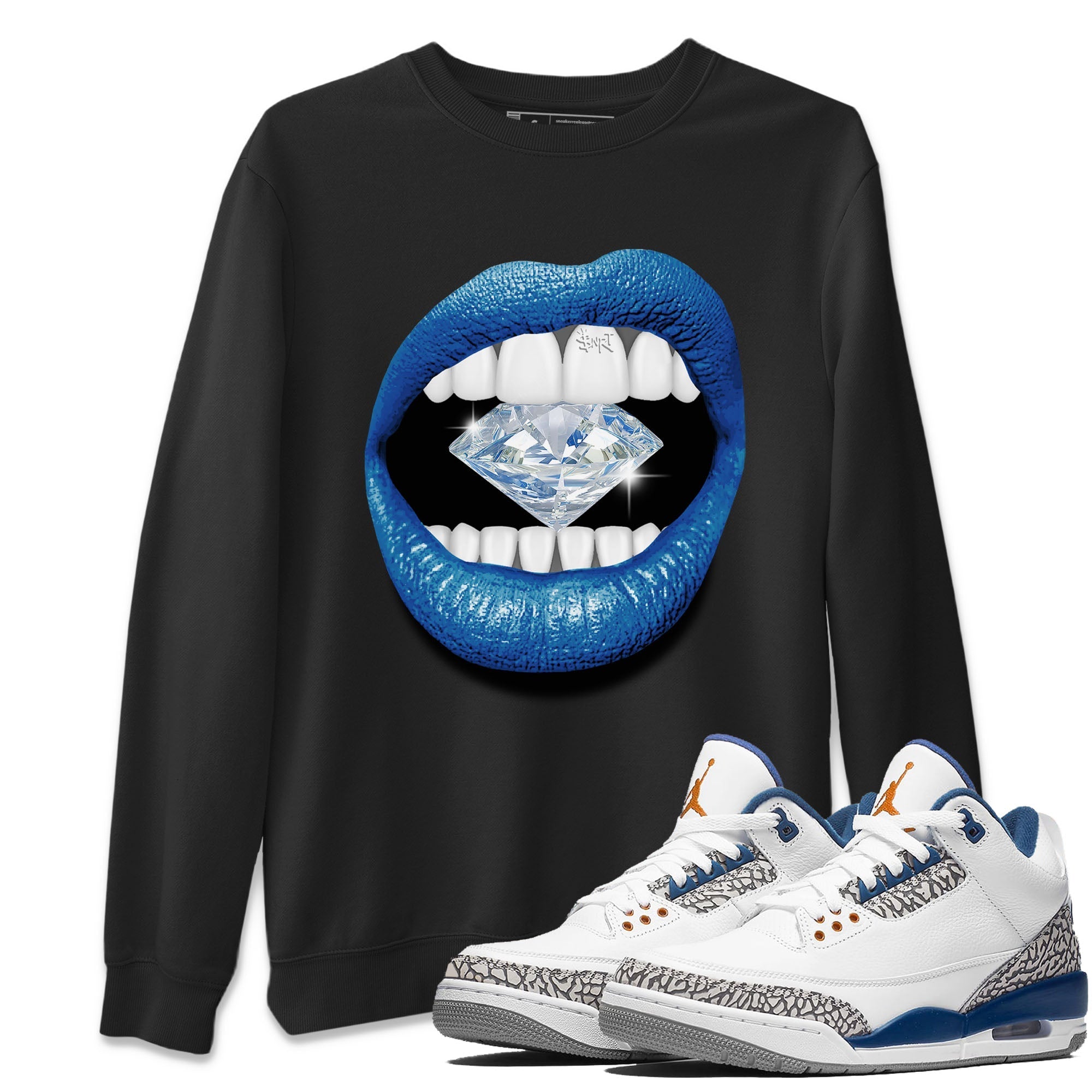 Air Jordan 3 Wizards Sneaker Match Tees Lips Diamond Streetwear Sneaker Shirt Air Jordan 3 Retro Wizards Tees Unisex Shirts Black 1