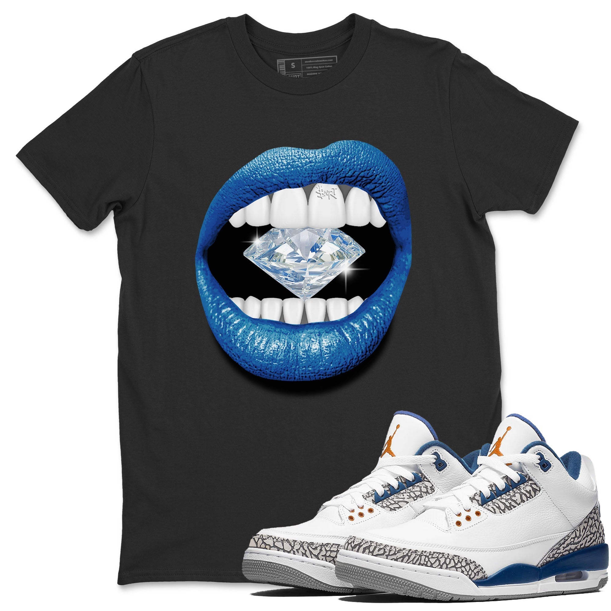 Air Jordan 3 Wizards Sneaker Match Tees Lips Diamond Streetwear Sneaker Shirt Air Jordan 3 Retro Wizards Tees Unisex Shirts Black 1