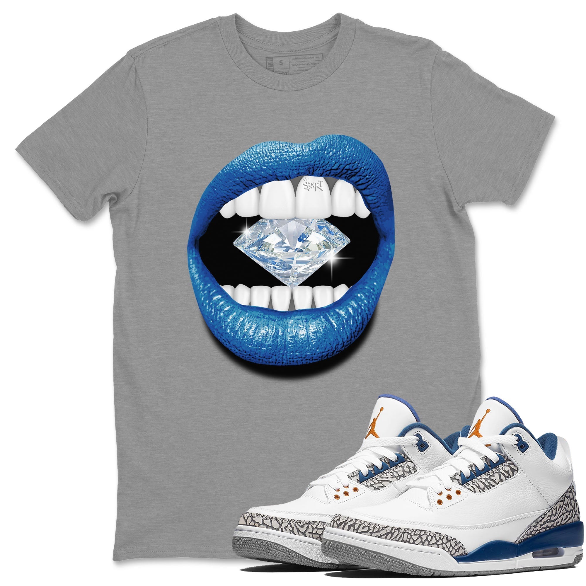 Air Jordan 3 Wizards Lips Diamond Crew Neck Streetwear Sneaker Shirt Air Jordan 3 Wizards Sneaker T-Shirts Size Chart