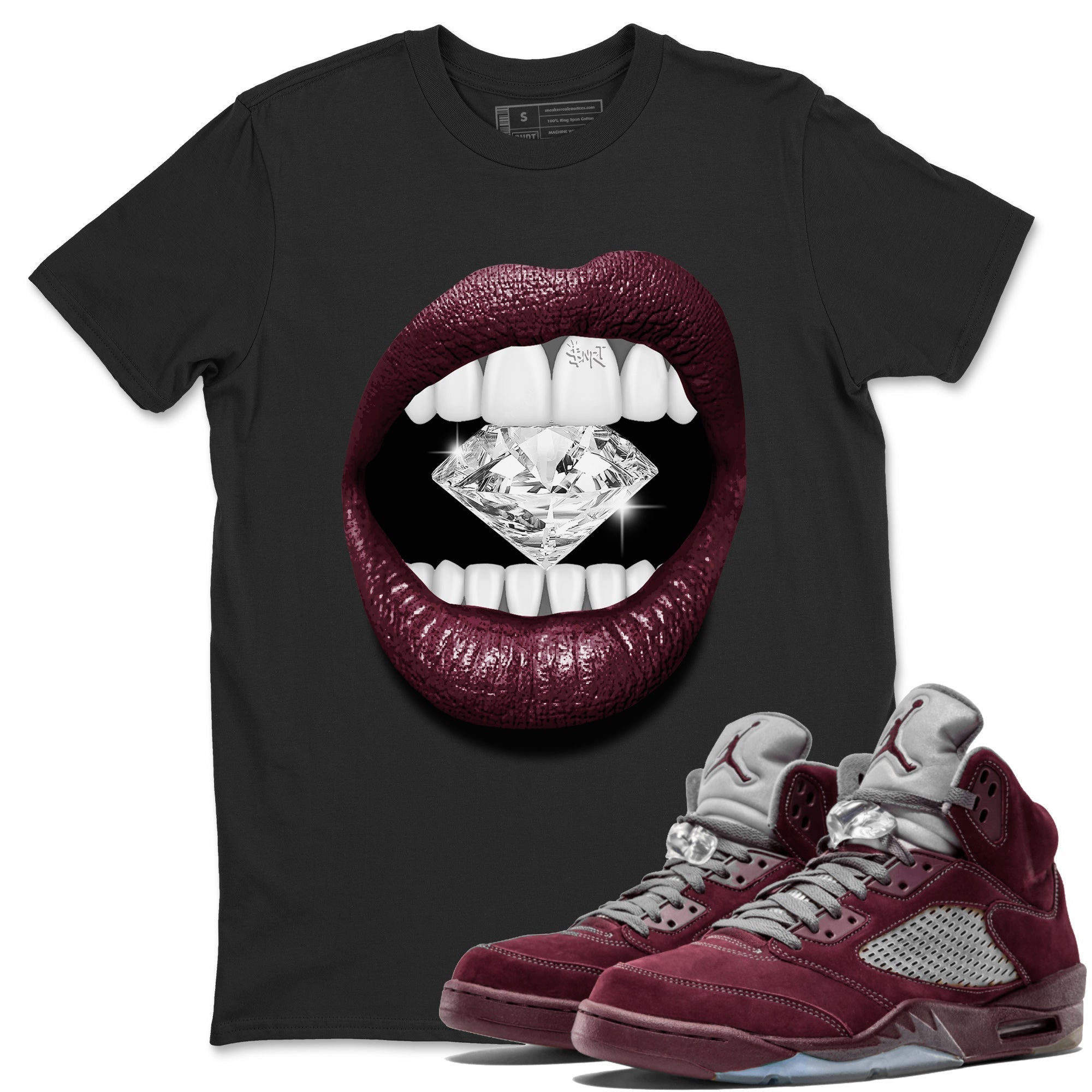 Air Jordan 5 Burgundy Sneaker Match Tees Lips Diamond Streetwear Sneaker Shirt Jordan 5 Burgundy Sneaker Release Tees Matching Outfits Unisex Shirts Black 1