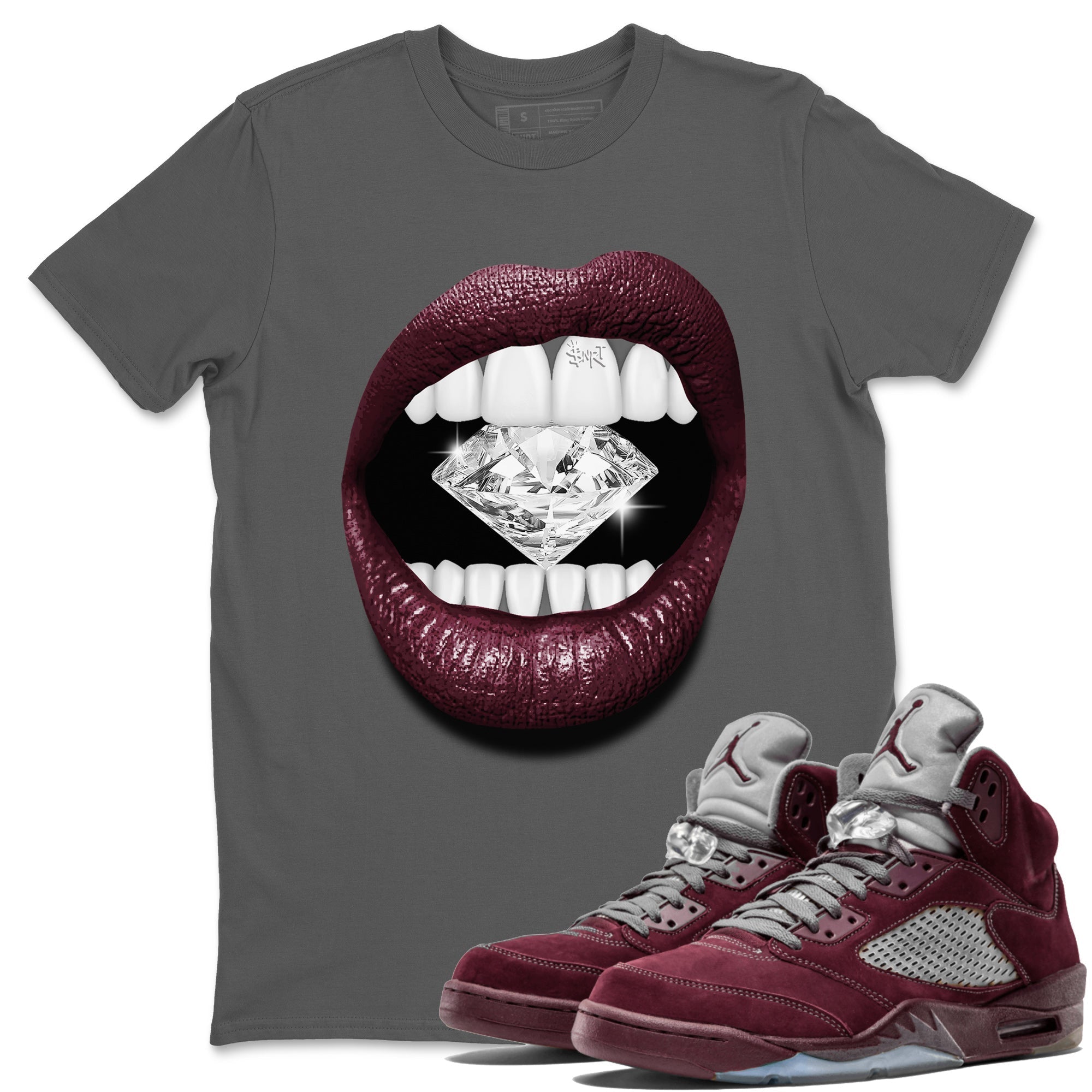 Air Jordan 5 Burgundy Sneaker Match Tees Lips Diamond Streetwear Sneaker Shirt Jordan 5 Burgundy Sneaker Release Tees Matching Outfits Unisex Shirts Cool Grey 1