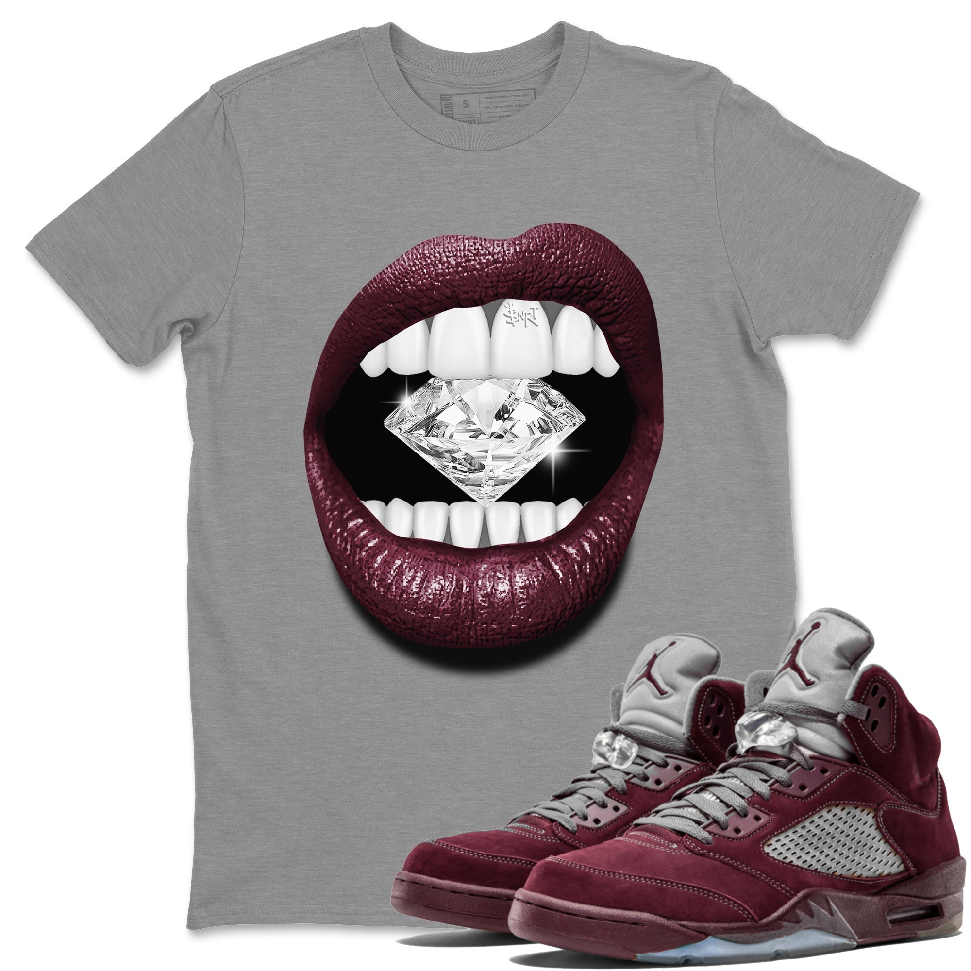 Air Jordan 5 Burgundy Sneaker Match Tees Lips Diamond Streetwear Sneaker Shirt Jordan 5 Burgundy Sneaker Release Tees Matching Outfits Unisex Shirts Heather Grey 2