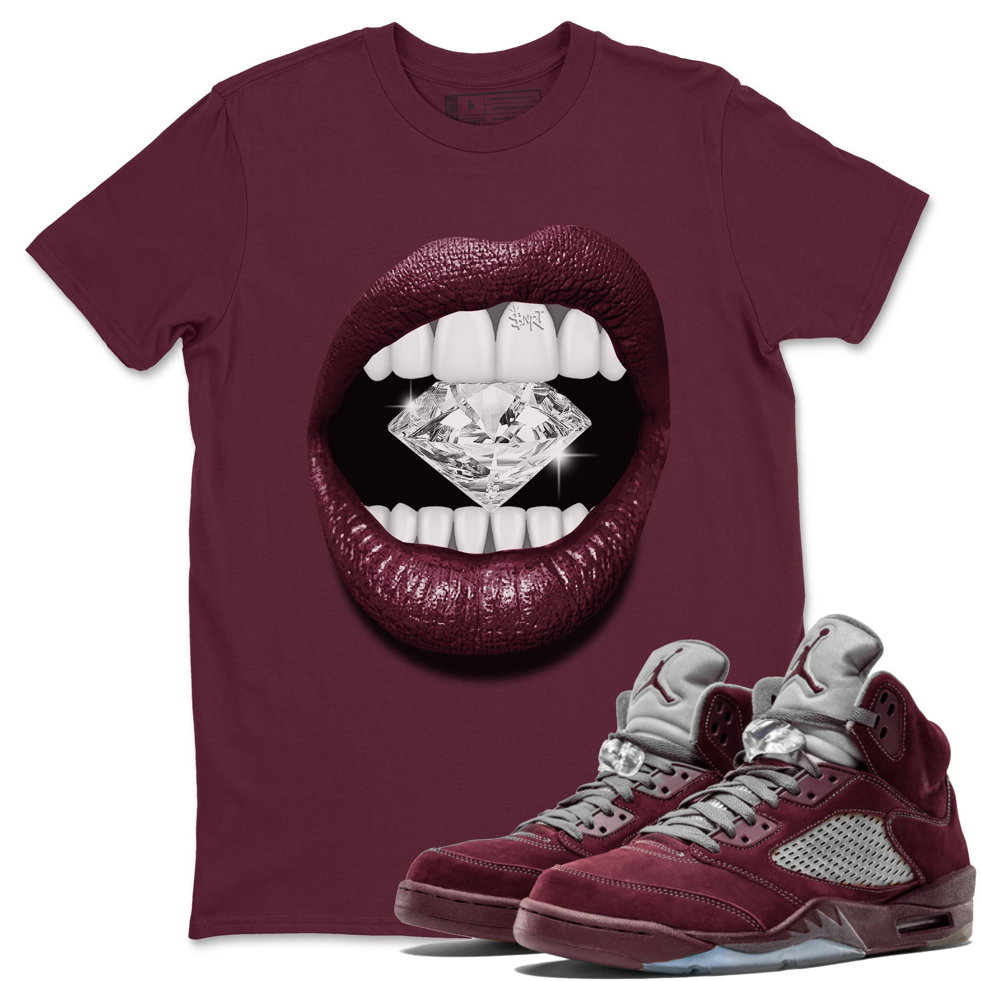 Air Jordan 5 Burgundy Sneaker Match Tees Lips Diamond Streetwear Sneaker Shirt Jordan 5 Burgundy Sneaker Release Tees Matching Outfits Unisex Shirts Maroon 1