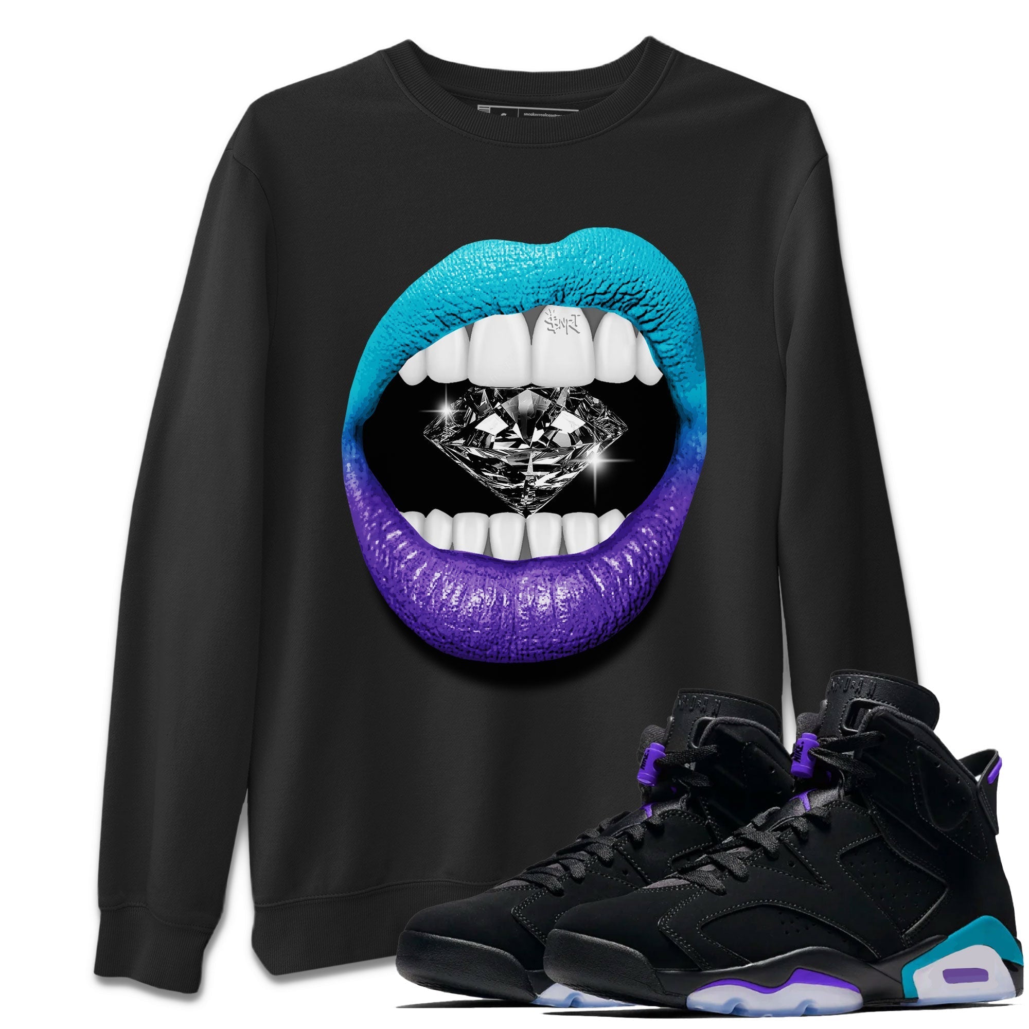 6s Aqua Sneaker Match Tees Lips Diamond Streetwear Sneaker Shirt Air Jordan 6 Aqua Drip Gear Zone Sneaker Matching Clothing Unisex Shirts Black 1