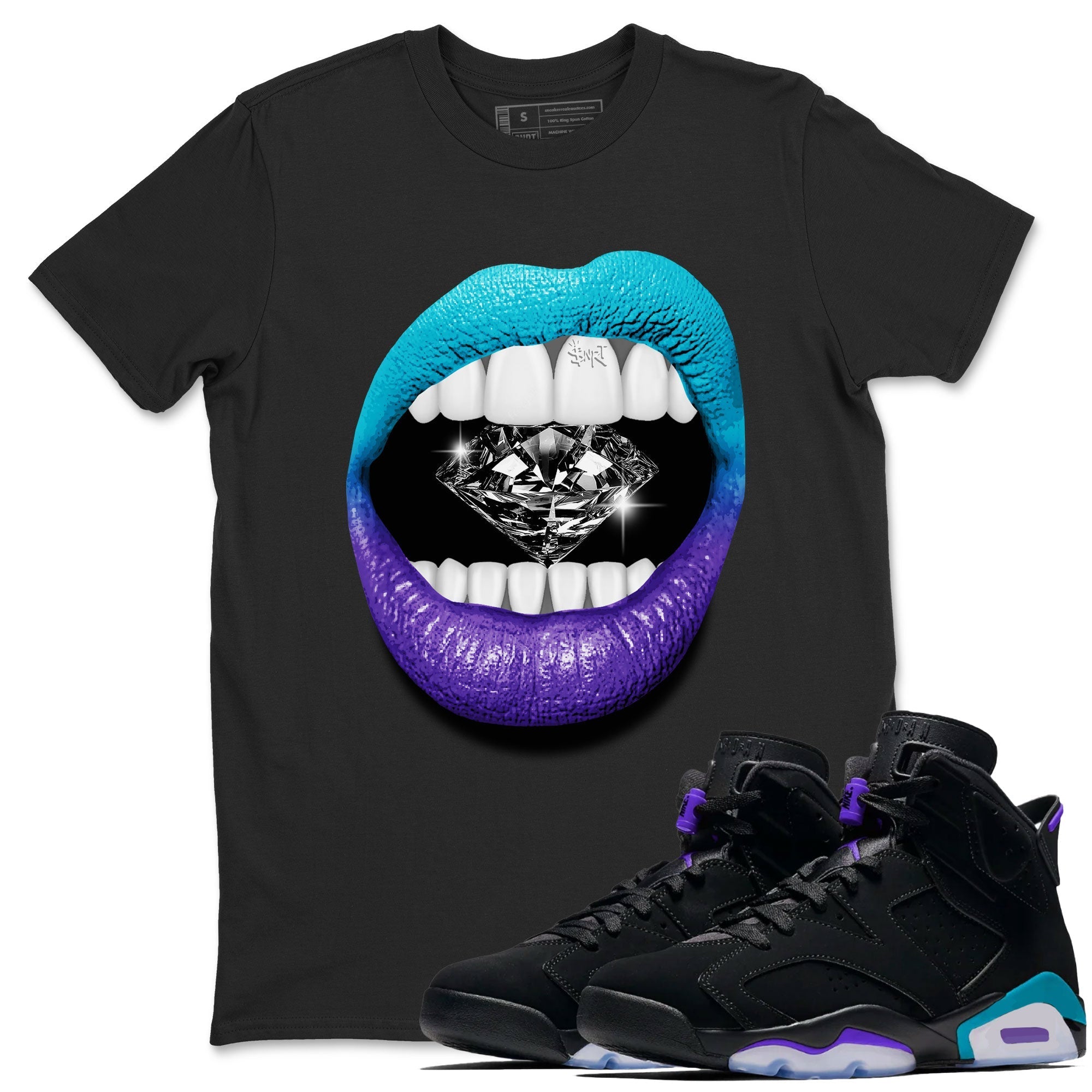 6s Aqua Sneaker Match Tees Lips Diamond Streetwear Sneaker Shirt Air Jordan 6 Aqua Drip Gear Zone Sneaker Matching Clothing Unisex Shirts Black 1
