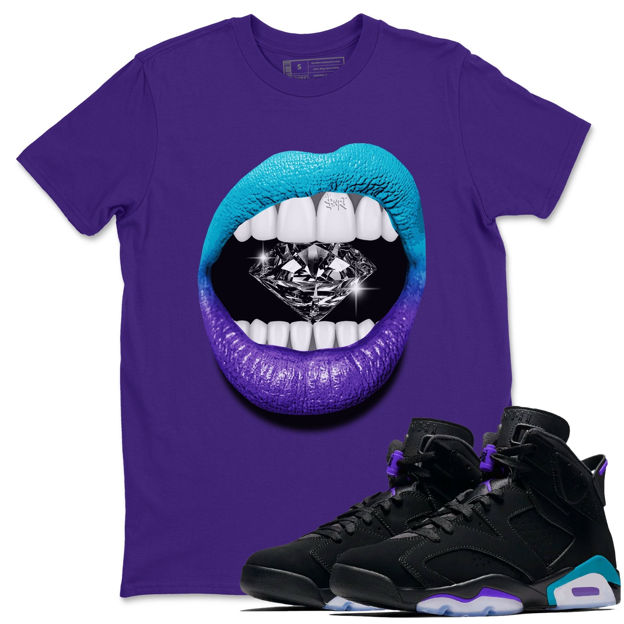 6s Aqua Sneaker Match Tees Lips Diamond Streetwear Sneaker Shirt Air Jordan 6 Aqua Drip Gear Zone Sneaker Matching Clothing Unisex Shirts Purple 1