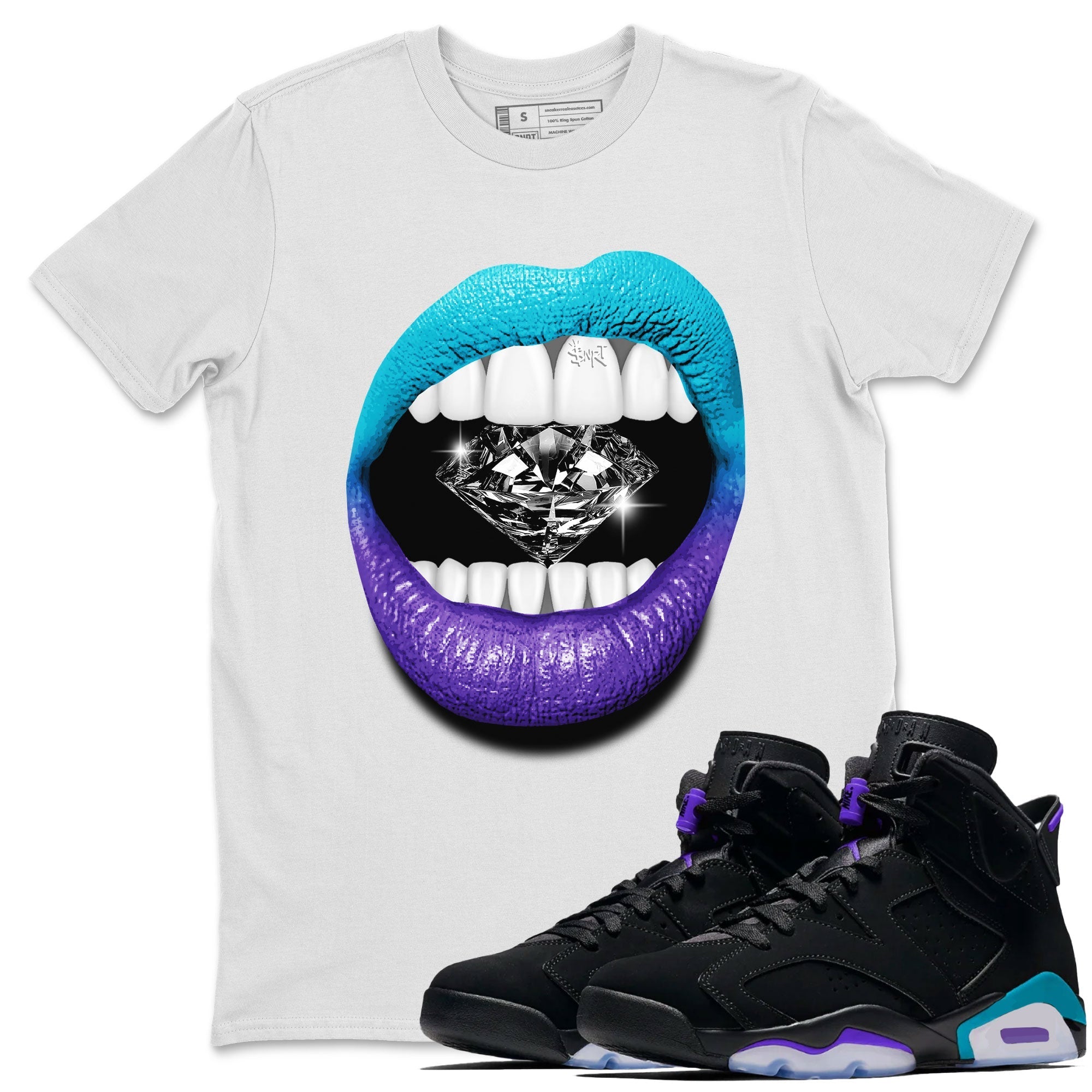 6s Aqua Sneaker Match Tees Lips Diamond Streetwear Sneaker Shirt Air Jordan 6 Aqua Drip Gear Zone Sneaker Matching Clothing Unisex Shirts White 1