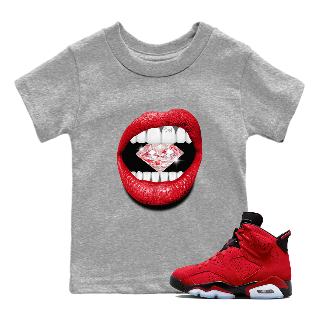 Air Jordan 6 Toro Bravo Sneaker Match Tees Lips Diamond Streetwear Sneaker Shirt Air Jordan 6 Toro Tees Kids Shirts Heather Grey 1