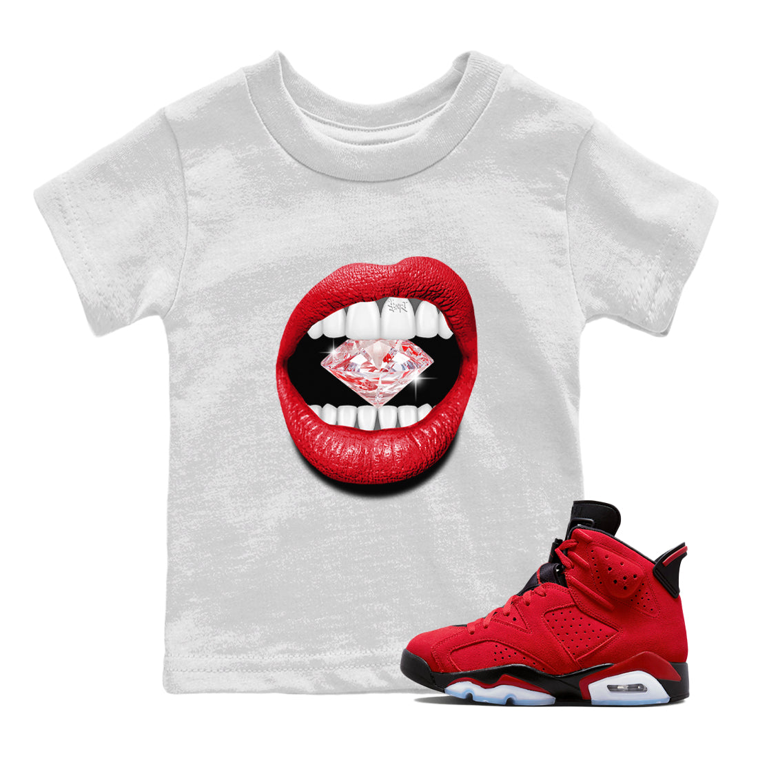 Air Jordan 6 Toro Bravo Sneaker Match Tees Lips Diamond Streetwear Sneaker Shirt Air Jordan 6 Toro Tees Kids Shirts White 1