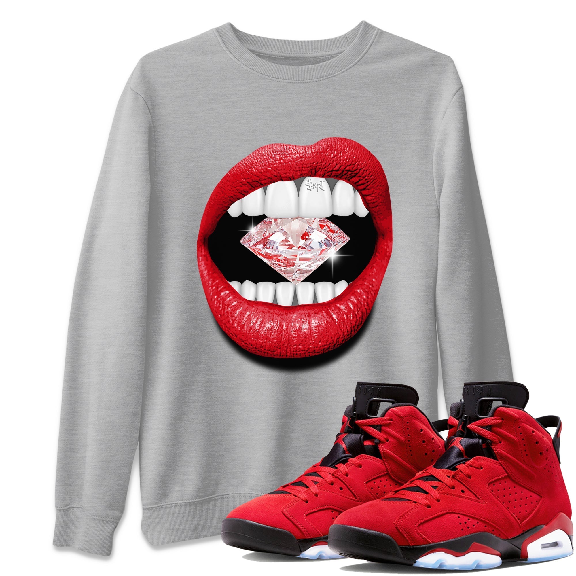 Air Jordan 6 Toro Bravo Sneaker Match Tees Lips Diamond Streetwear Sneaker Shirt Air Jordan 6 Toro Tees Unisex Shirts Heather Grey 1