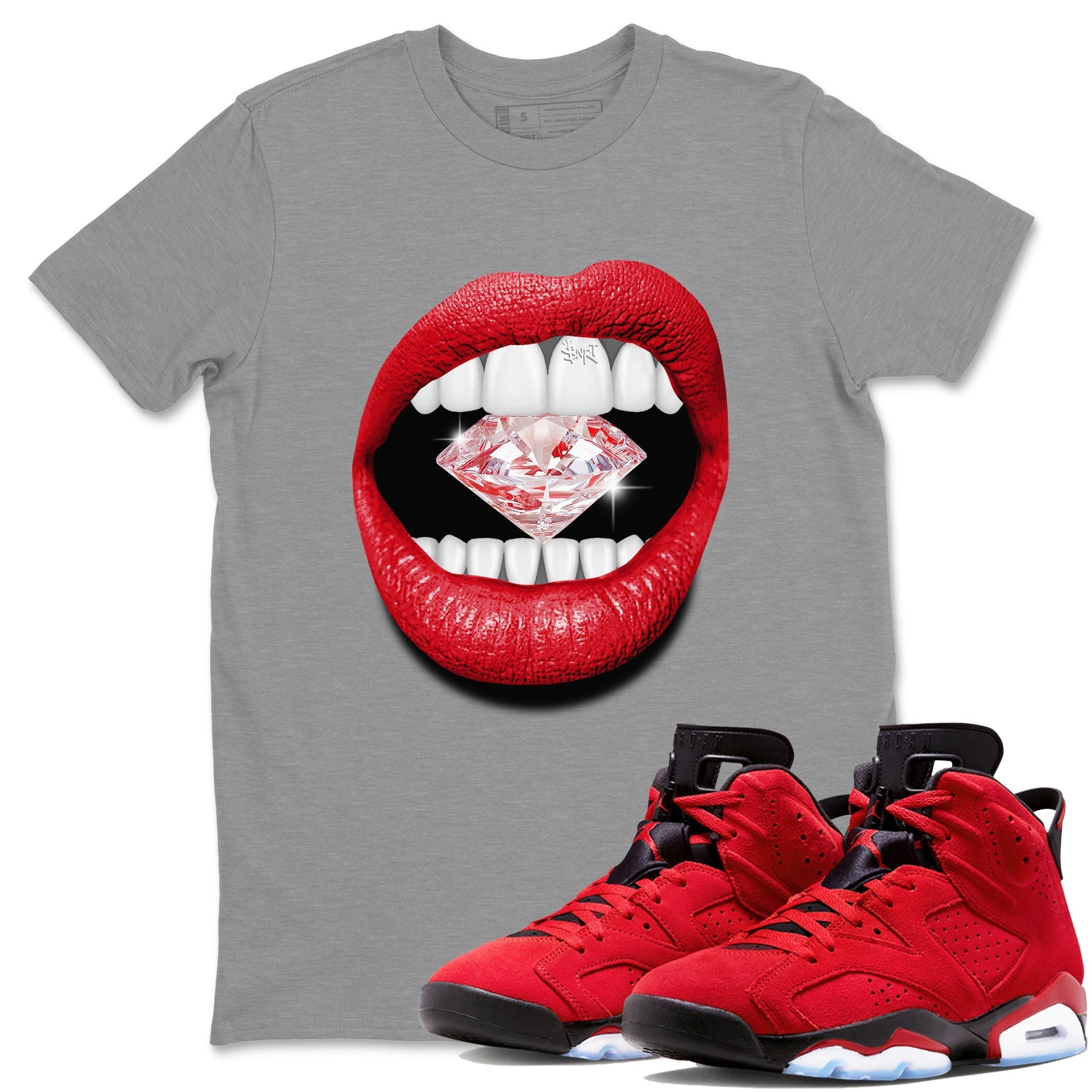 Air Jordan 6 Toro Bravo Sneaker Match Tees Lips Diamond Streetwear Sneaker Shirt Air Jordan 6 Toro Tees Unisex Shirts Heather Grey 1