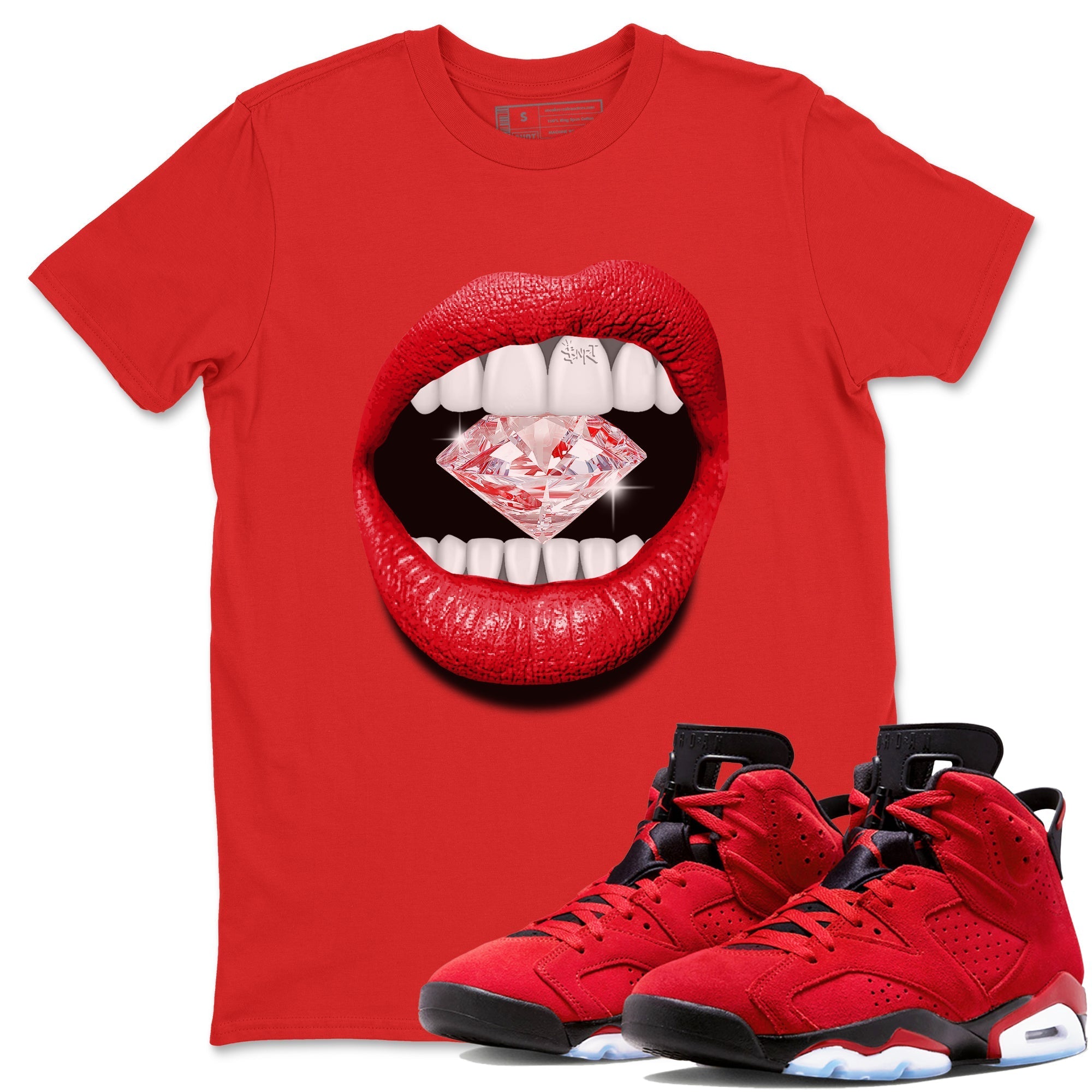 Air Jordan 6 Toro Bravo Sneaker Match Tees Lips Diamond Streetwear Sneaker Shirt Air Jordan 6 Toro Tees Unisex Shirts Red 1