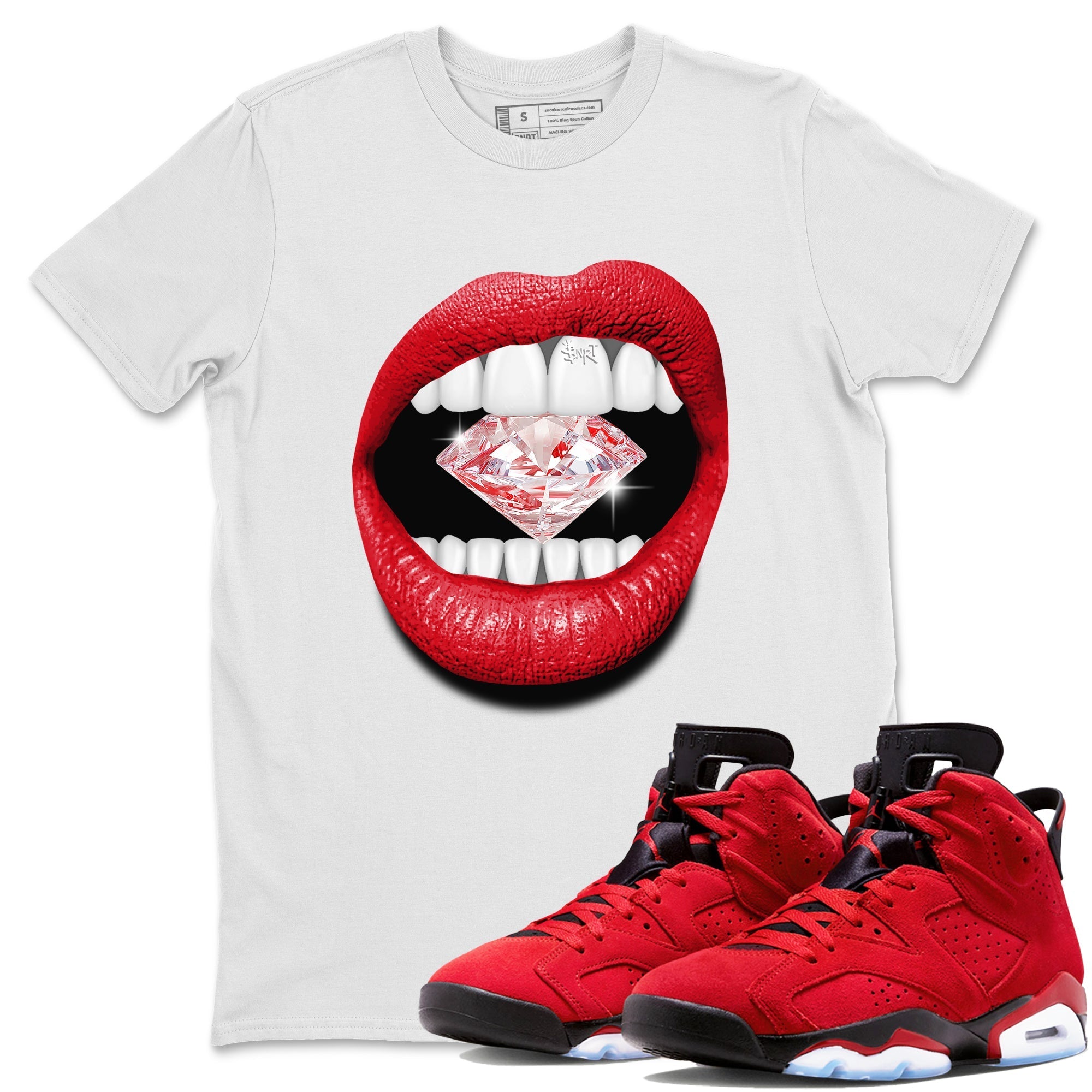 Air Jordan 6 Toro Bravo Sneaker Match Tees Lips Diamond Streetwear Sneaker Shirt Air Jordan 6 Toro Tees Unisex Shirts White 1
