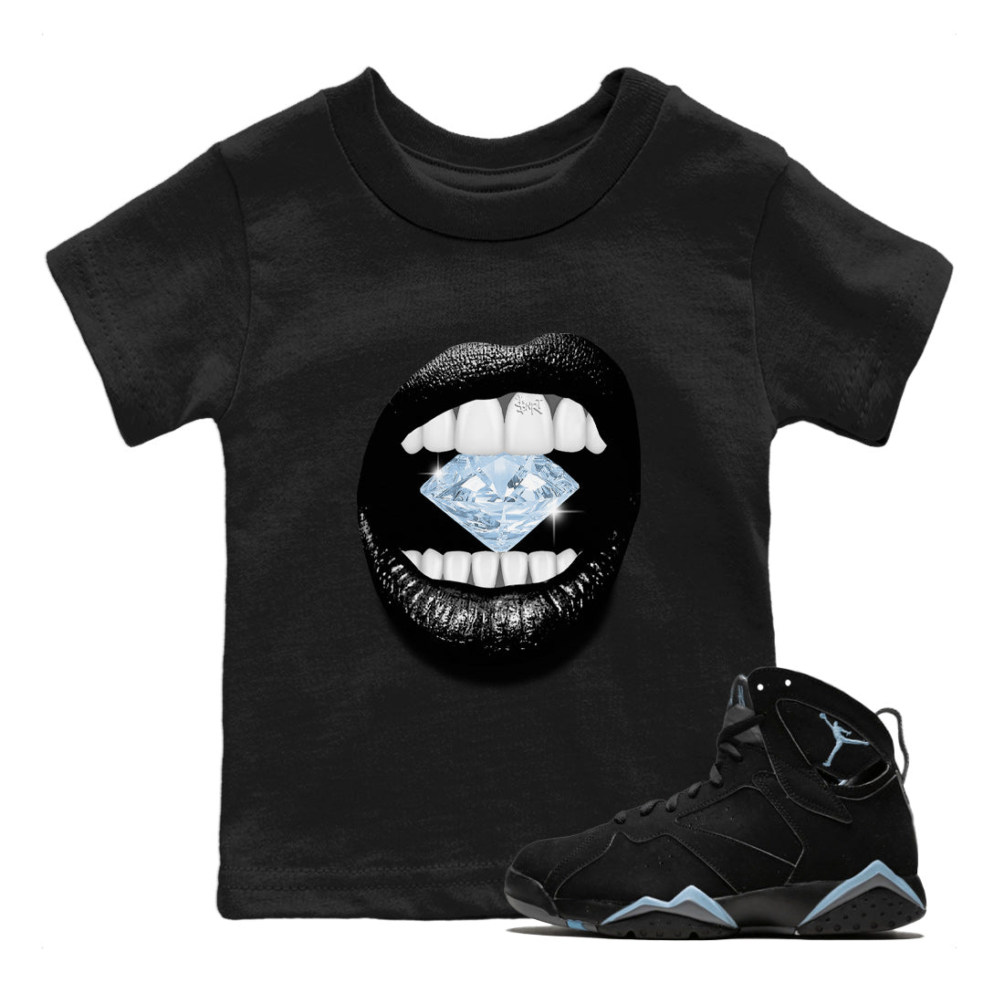 Air Jordan 7 Chambray Sneaker Match Tees Lips Diamond Streetwear Sneaker Shirt Jordan 7 Chambray Sneaker Release Tees Kids Shirts Black 1