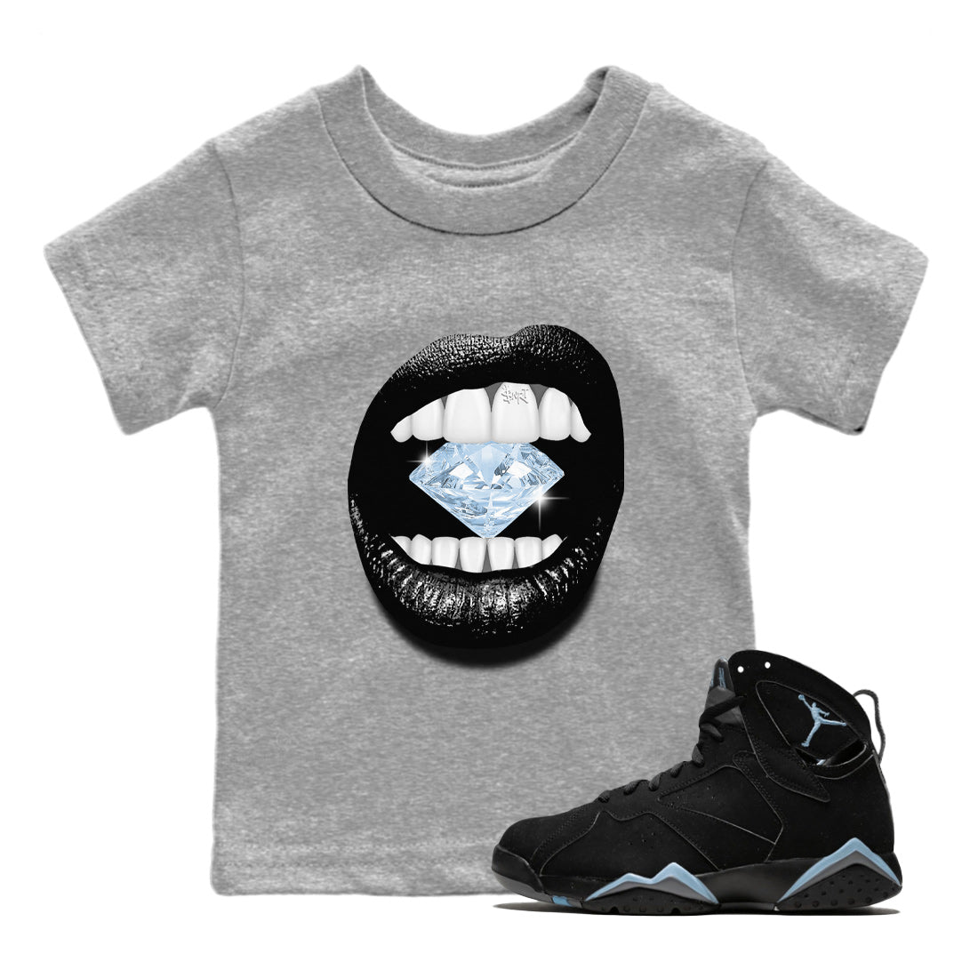 Air Jordan 7 Chambray Sneaker Match Tees Lips Diamond Streetwear Sneaker Shirt Jordan 7 Chambray Sneaker Release Tees Kids Shirts Heather Grey 1