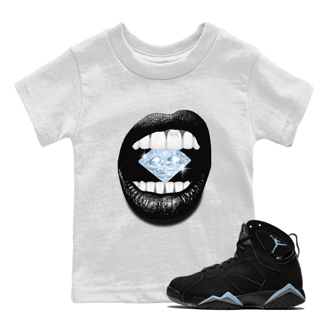 Air Jordan 7 Chambray Sneaker Match Tees Lips Diamond Streetwear Sneaker Shirt Jordan 7 Chambray Sneaker Release Tees Kids Shirts White 1