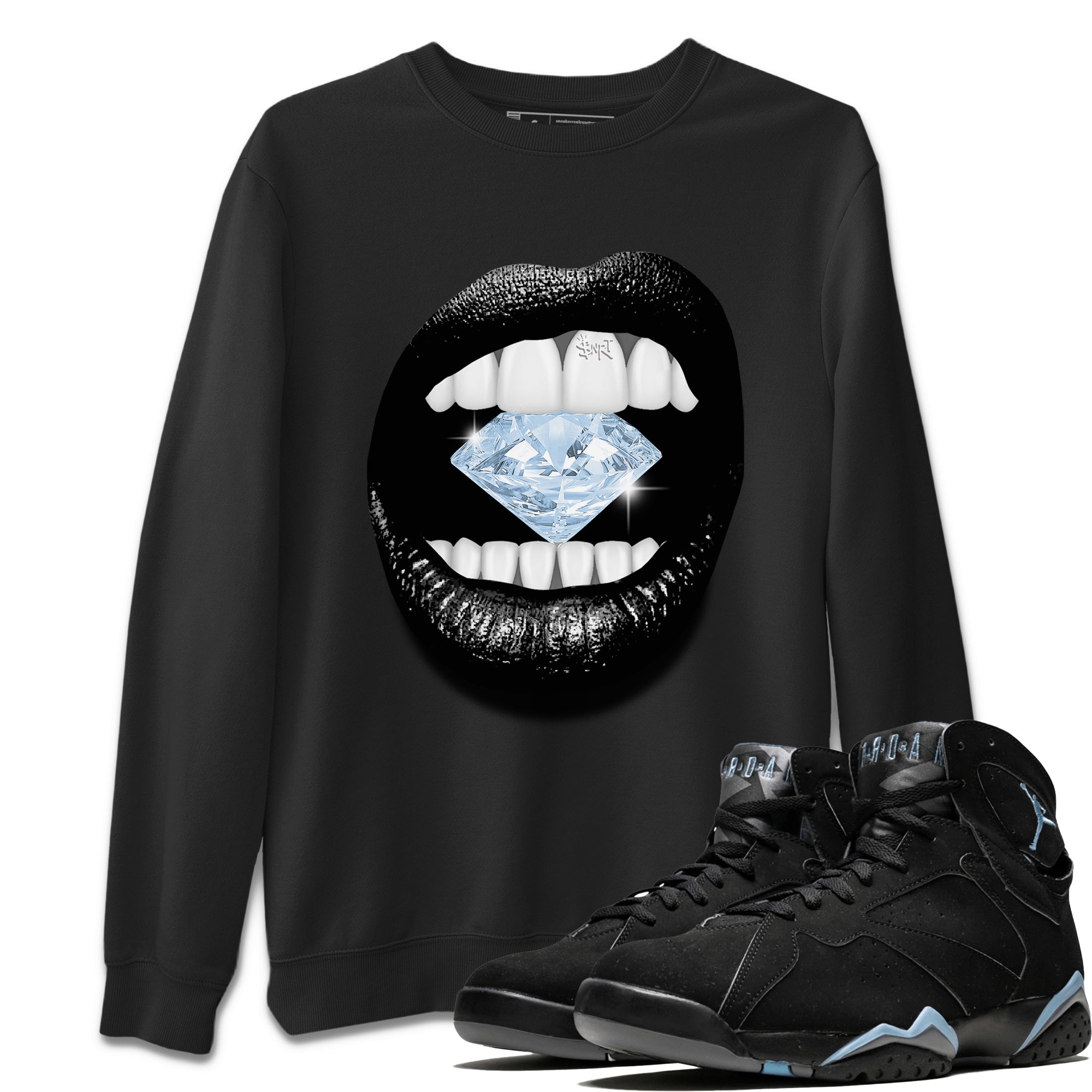 Air Jordan 7 Chambray Sneaker Match Tees Lips Diamond Streetwear Sneaker Shirt Jordan 7 Chambray Sneaker Release Tees Unisex Shirts Black 1