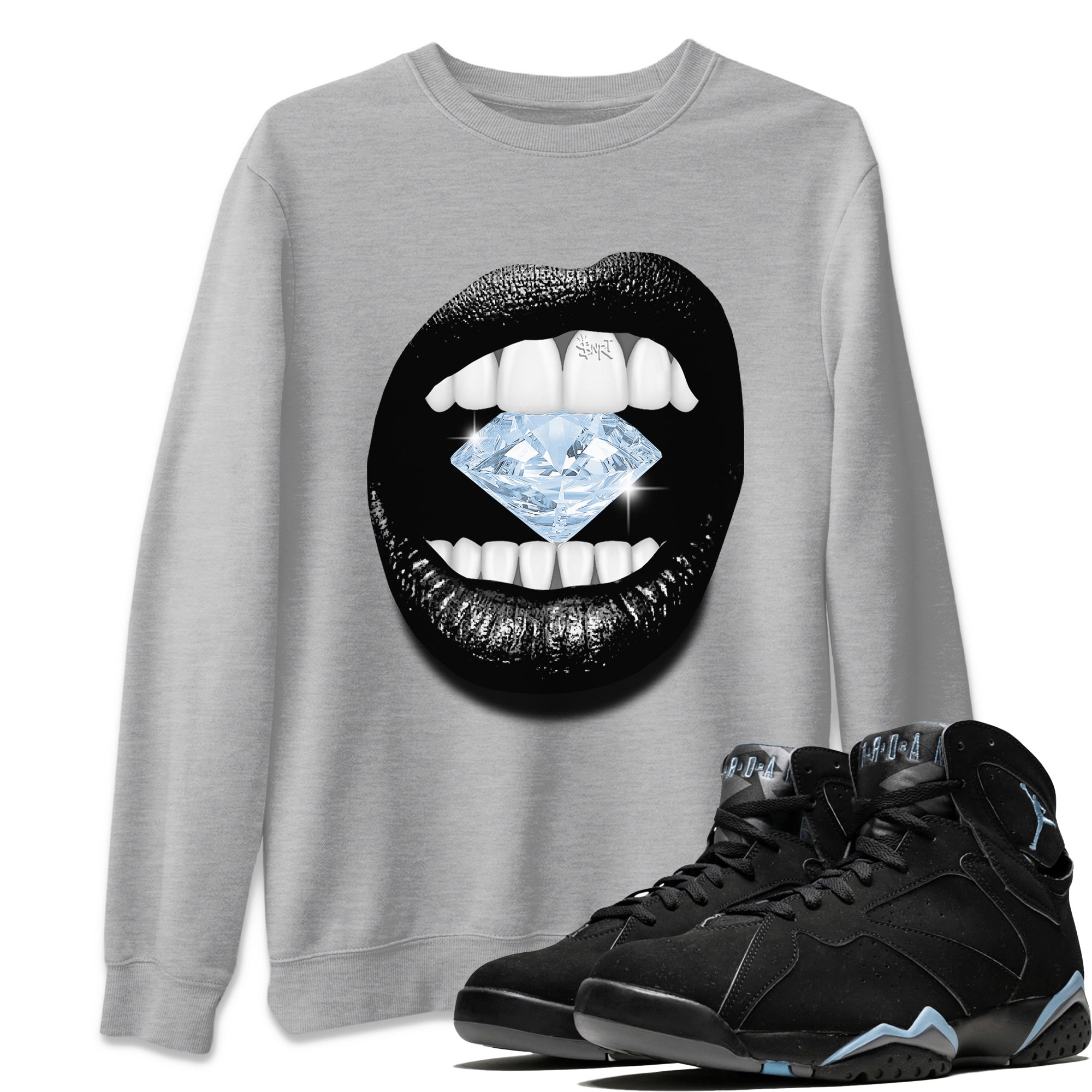 Air Jordan 7 Chambray Sneaker Match Tees Lips Diamond Streetwear Sneaker Shirt Jordan 7 Chambray Sneaker Release Tees Unisex Shirts Heather Grey 1