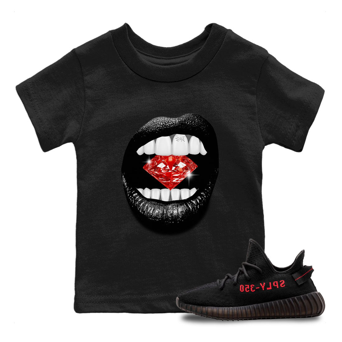 Adidas Yeezy Boost 350 V2 Bred shirt to match jordans Lips Diamond Streetwear Sneaker Shirt Yeezy 350 Bred Drip Gear Zone Sneaker Matching Clothing Baby Toddler Black 1 T-Shirt