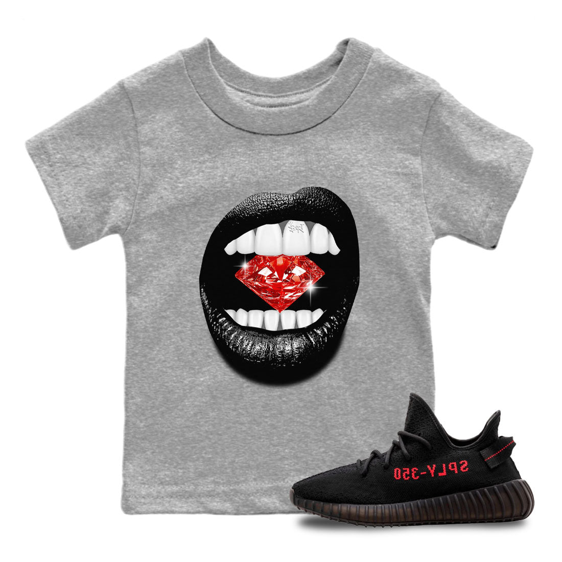 Adidas Yeezy Boost 350 V2 Bred shirt to match jordans Lips Diamond Streetwear Sneaker Shirt Yeezy 350 Bred Drip Gear Zone Sneaker Matching Clothing Baby Toddler Heather Grey 1 T-Shirt