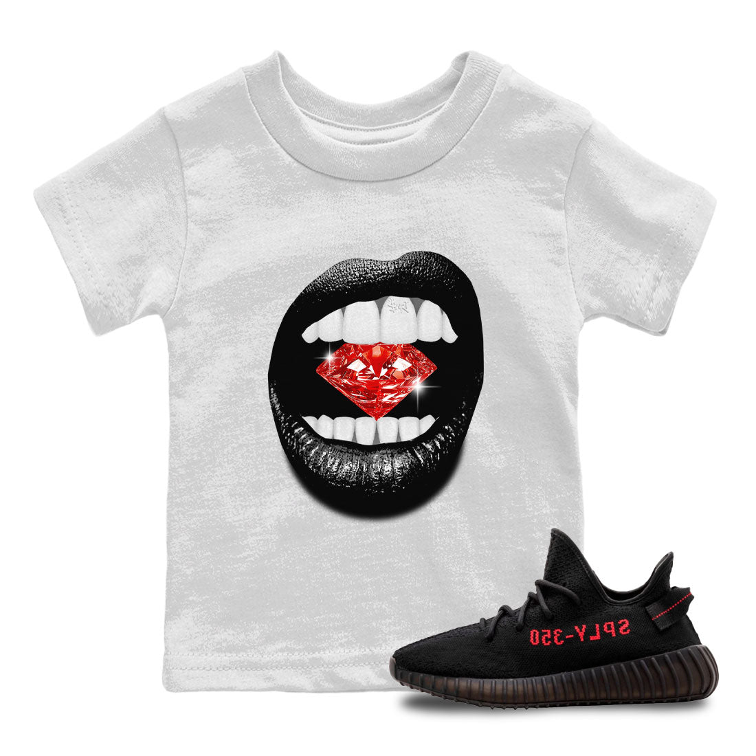 Adidas Yeezy Boost 350 V2 Bred shirt to match jordans Lips Diamond Streetwear Sneaker Shirt Yeezy 350 Bred Drip Gear Zone Sneaker Matching Clothing Baby Toddler White 1 T-Shirt