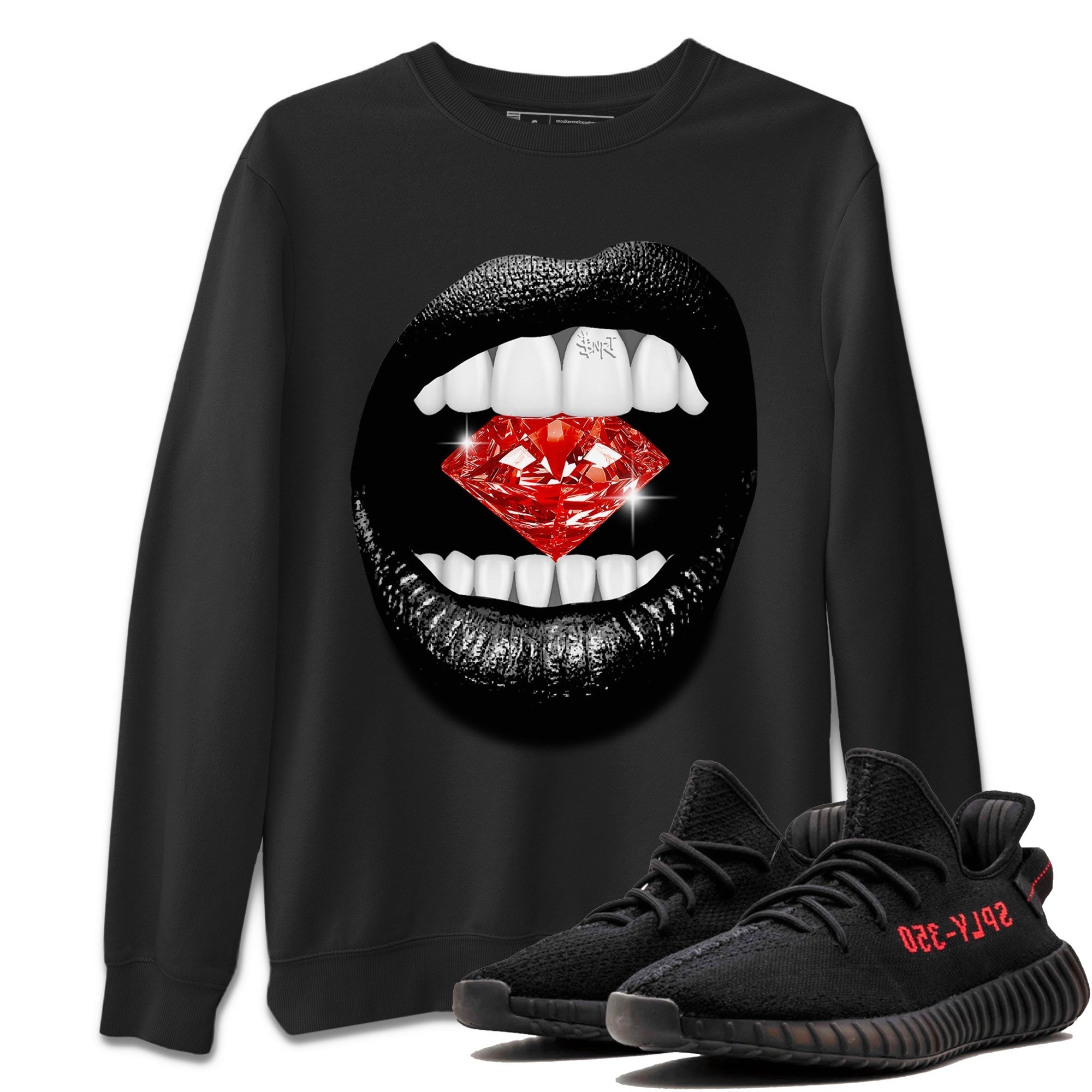 Adidas Yeezy Boost 350 V2 Bred shirt to match jordans Lips Diamond Streetwear Sneaker Shirt Yeezy 350 Bred Drip Gear Zone Sneaker Matching Clothing Unisex Black 1 T-Shirt