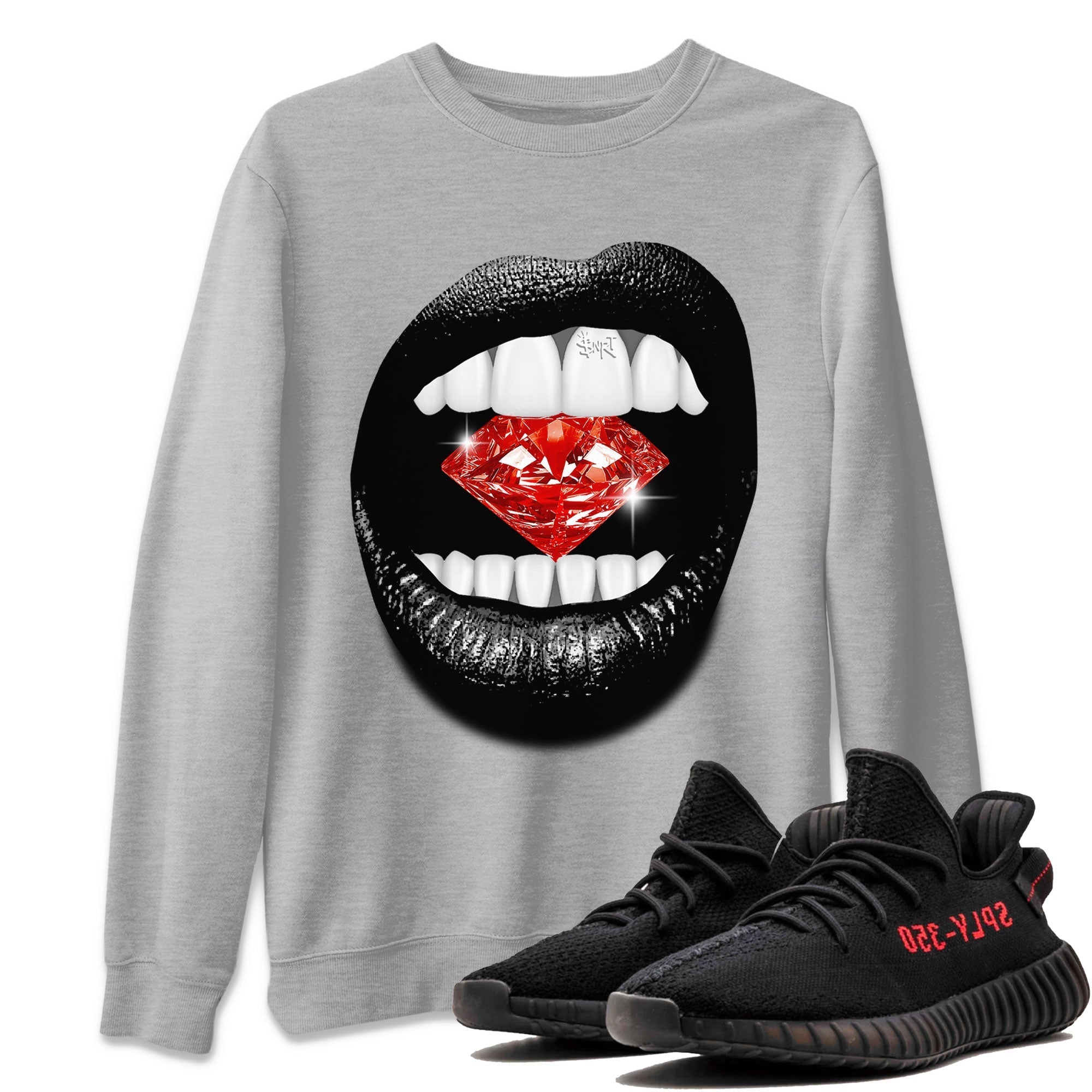 Adidas Yeezy Boost 350 V2 Bred shirt to match jordans Lips Diamond Streetwear Sneaker Shirt Yeezy 350 Bred Drip Gear Zone Sneaker Matching Clothing Unisex Heather Grey 1 T-Shirt