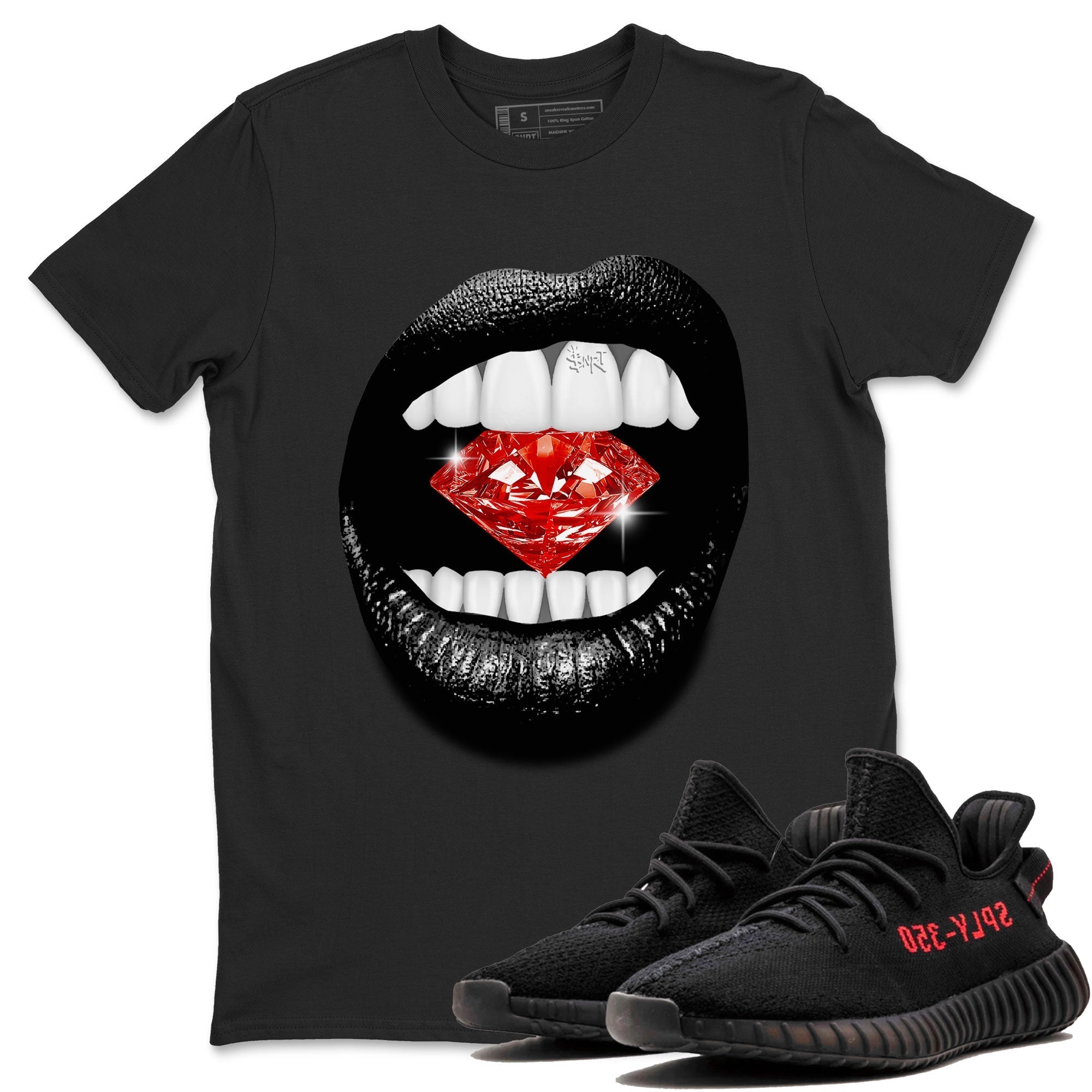 Adidas Yeezy Boost 350 V2 Bred shirt to match jordans Lips Diamond Streetwear Sneaker Shirt Yeezy 350 Bred Drip Gear Zone Sneaker Matching Clothing Unisex Black 1 T-Shirt