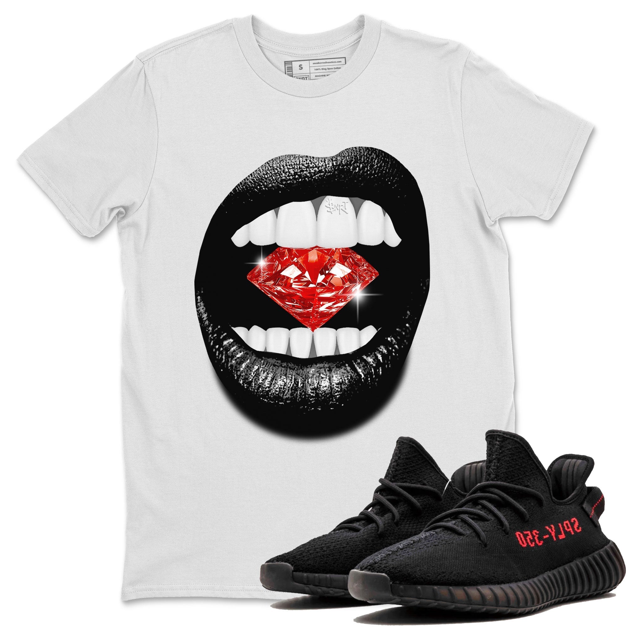 Adidas Yeezy Boost 350 V2 Bred shirt to match jordans Lips Diamond Streetwear Sneaker Shirt Yeezy 350 Bred Drip Gear Zone Sneaker Matching Clothing Unisex White 2 T-Shirt
