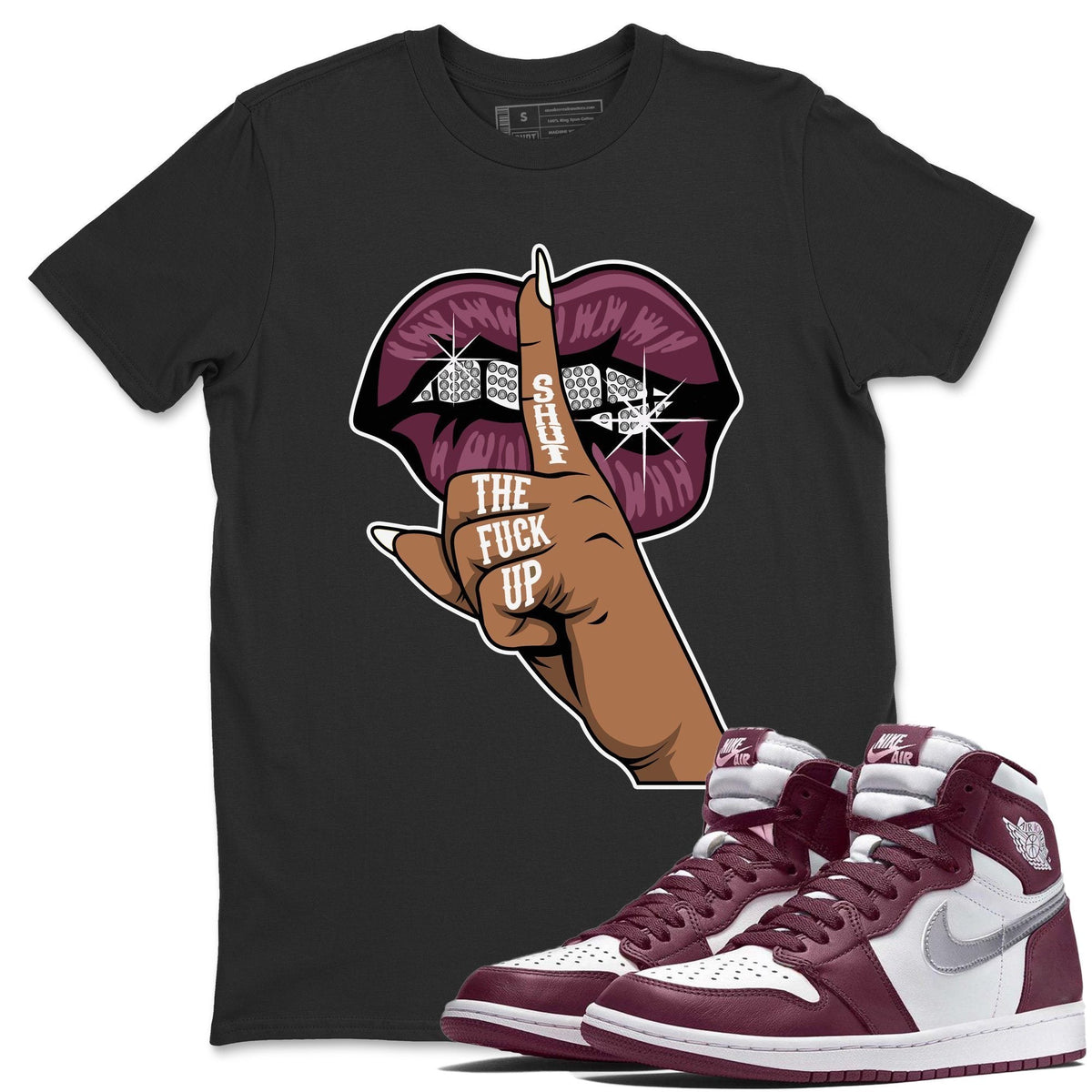 Jordan 1 Bordeaux Sneaker Matching T-Shirt Lips Hand Sneaker Tees Jordan 1 Bordeaux Sneaker Release Tees Crew Neck Tees
