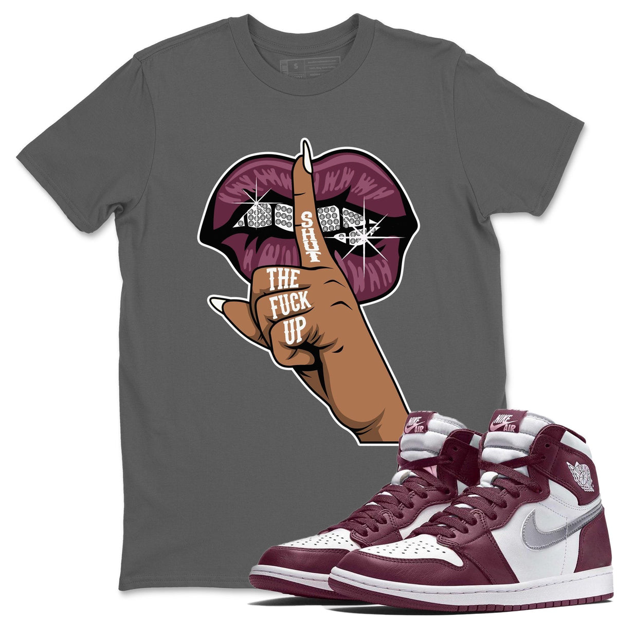 Jordan 1 Bordeaux Sneaker Matching T-Shirt Lips Hand Sneaker Tees Jordan 1 Bordeaux Sneaker Release Tees Crew Neck Tees