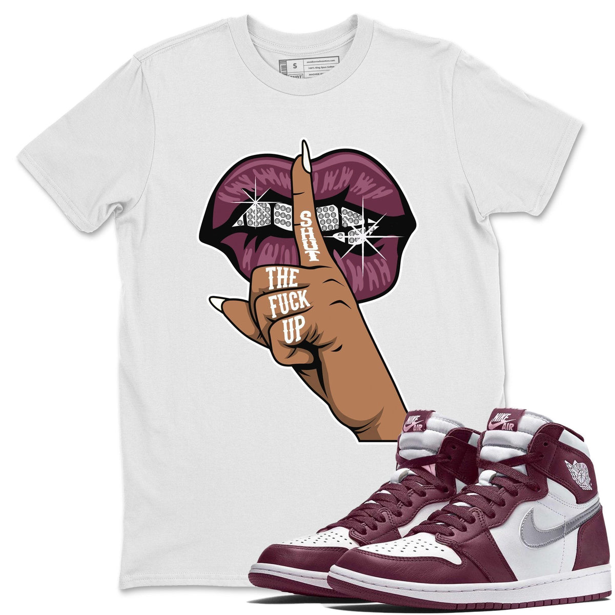 Jordan 1 Bordeaux Sneaker Matching T-Shirt Lips Hand Sneaker Tees Jordan 1 Bordeaux Sneaker Release Tees Crew Neck Tees