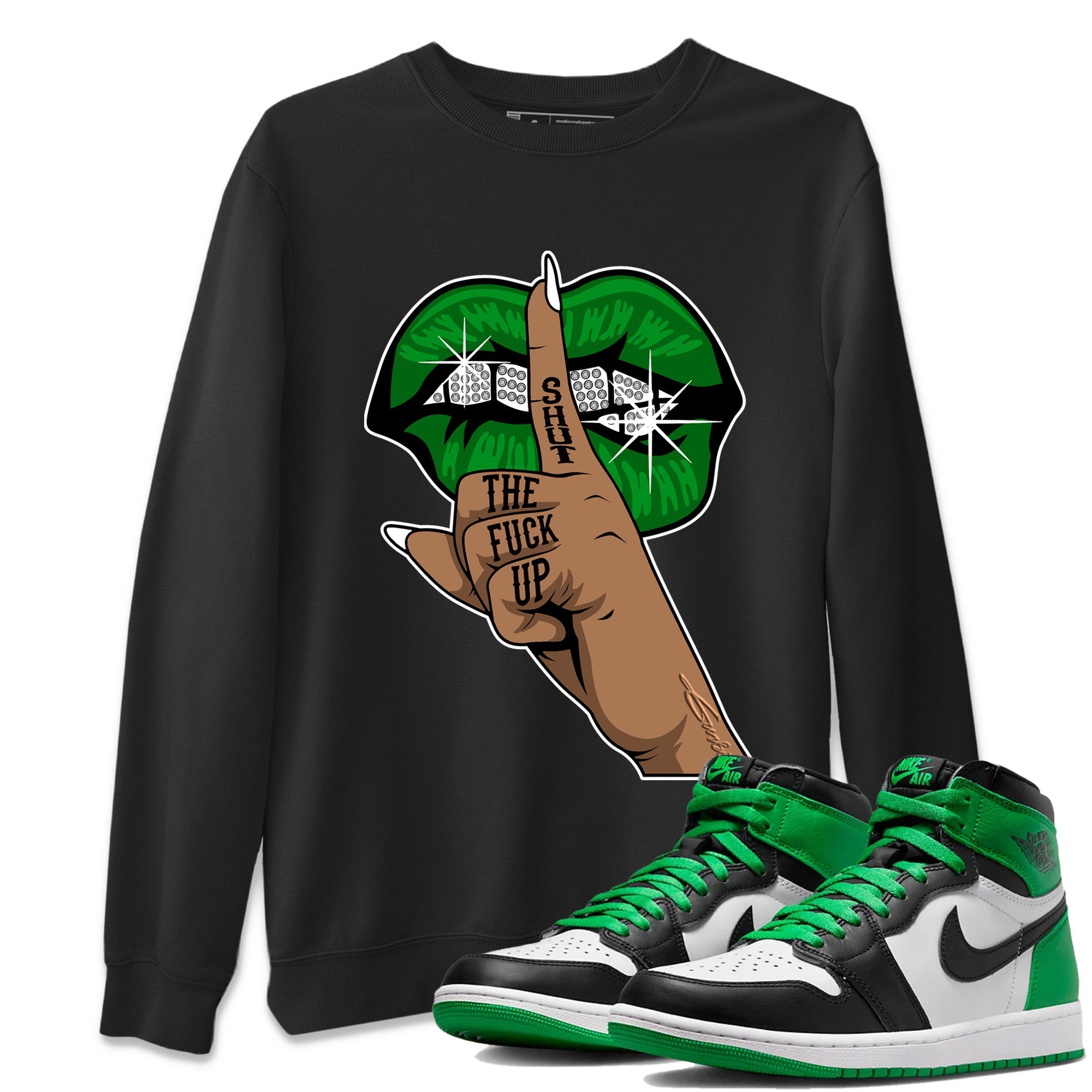 Air Jordan 1 Celtics Sneaker Match Tees Lips Hand Streetwear Sneaker Shirt Air Jordan 1 High OG Celtics Sneaker Release Tees Unisex Shirts Black 1