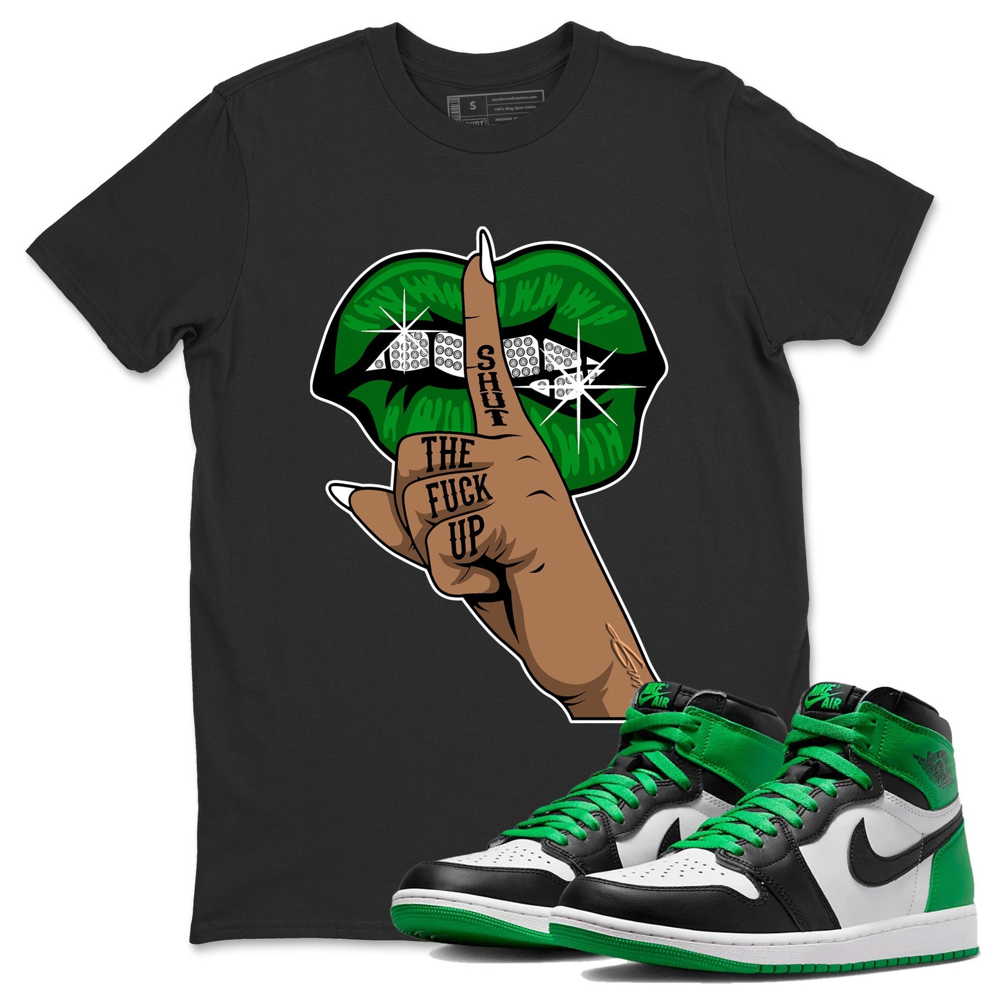 Air Jordan 1 Celtics Sneaker Match Tees Lips Hand Streetwear Sneaker Shirt Air Jordan 1 High OG Celtics Sneaker Release Tees Unisex Shirts Black 1