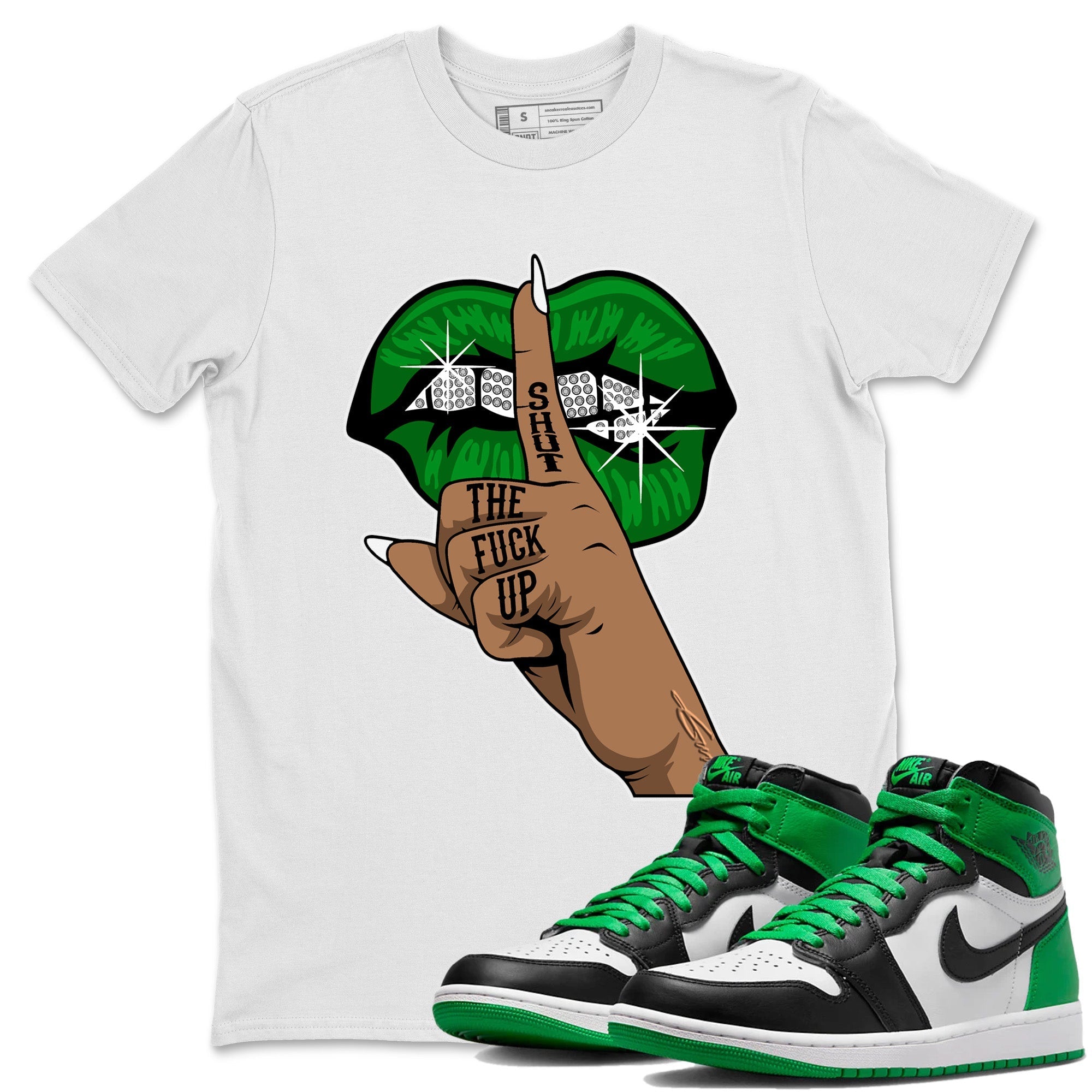 Air Jordan 1 Celtics Sneaker Match Tees Lips Hand Streetwear Sneaker Shirt Air Jordan 1 High OG Celtics Sneaker Release Tees Unisex Shirts White 1