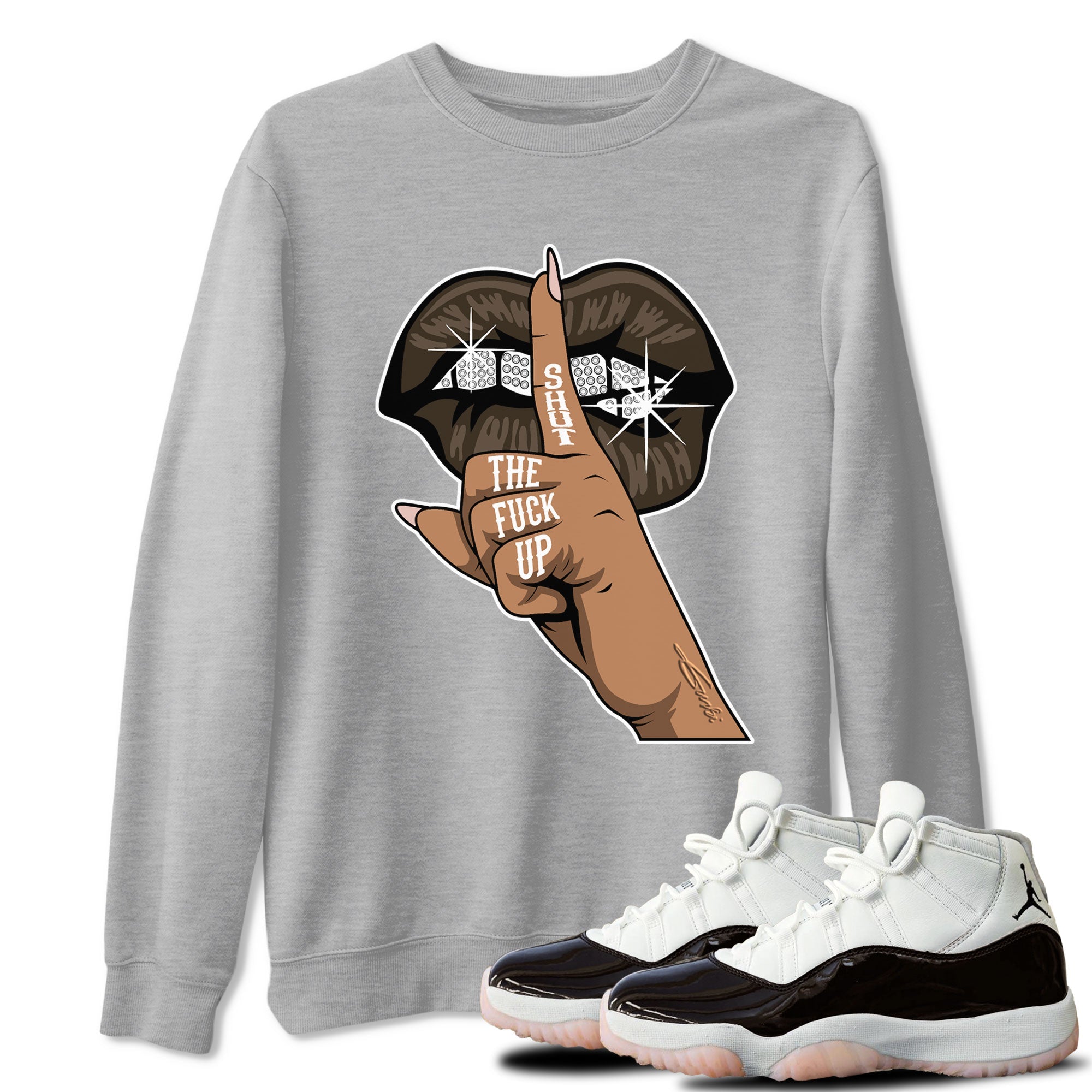 Air Jordan 11 Neapolitan shirt to match jordans Lips Hand special sneaker matching tees Jordan 11 WMNS Neapolitan Drip Gear Zone Unisex Heather Grey 1 T-Shirt