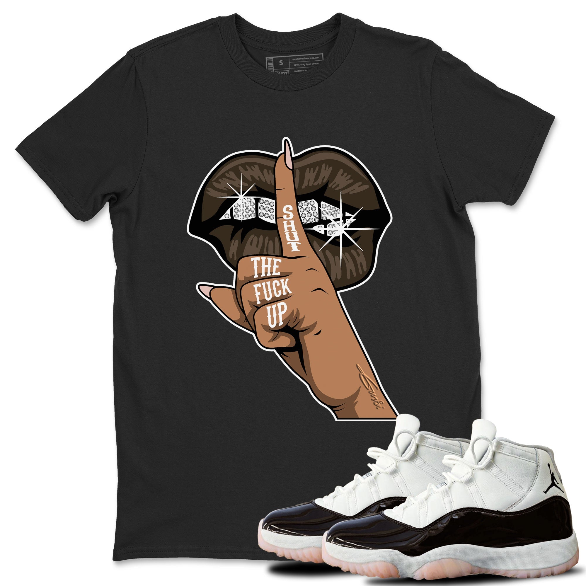 Air Jordan 11 Neapolitan shirt to match jordans Lips Hand special sneaker matching tees Jordan 11 WMNS Neapolitan Drip Gear Zone Unisex Black 1 T-Shirt