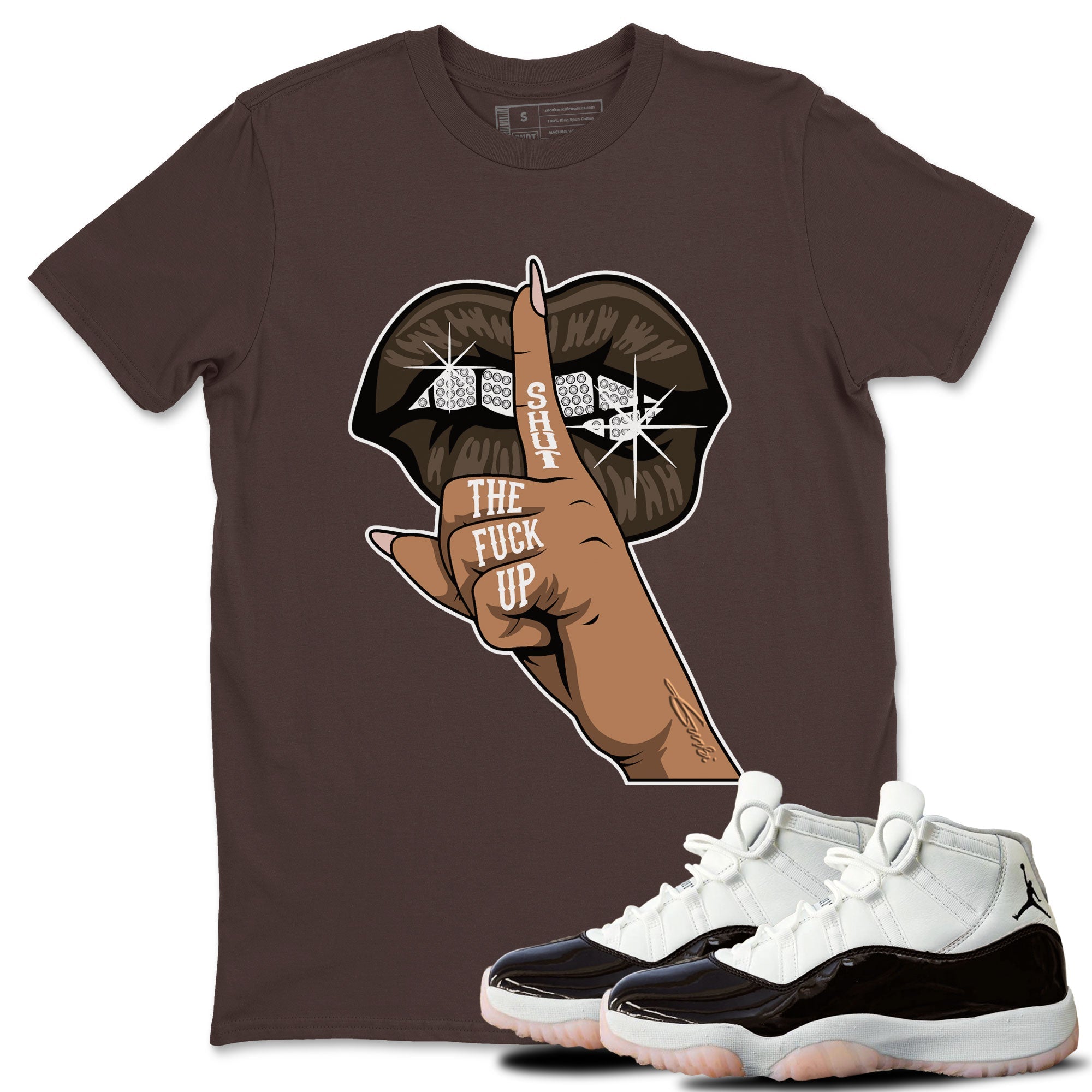 Air Jordan 11 Neapolitan shirt to match jordans Lips Hand special sneaker matching tees Jordan 11 WMNS Neapolitan Drip Gear Zone Unisex Dark Chocolate 1 T-Shirt