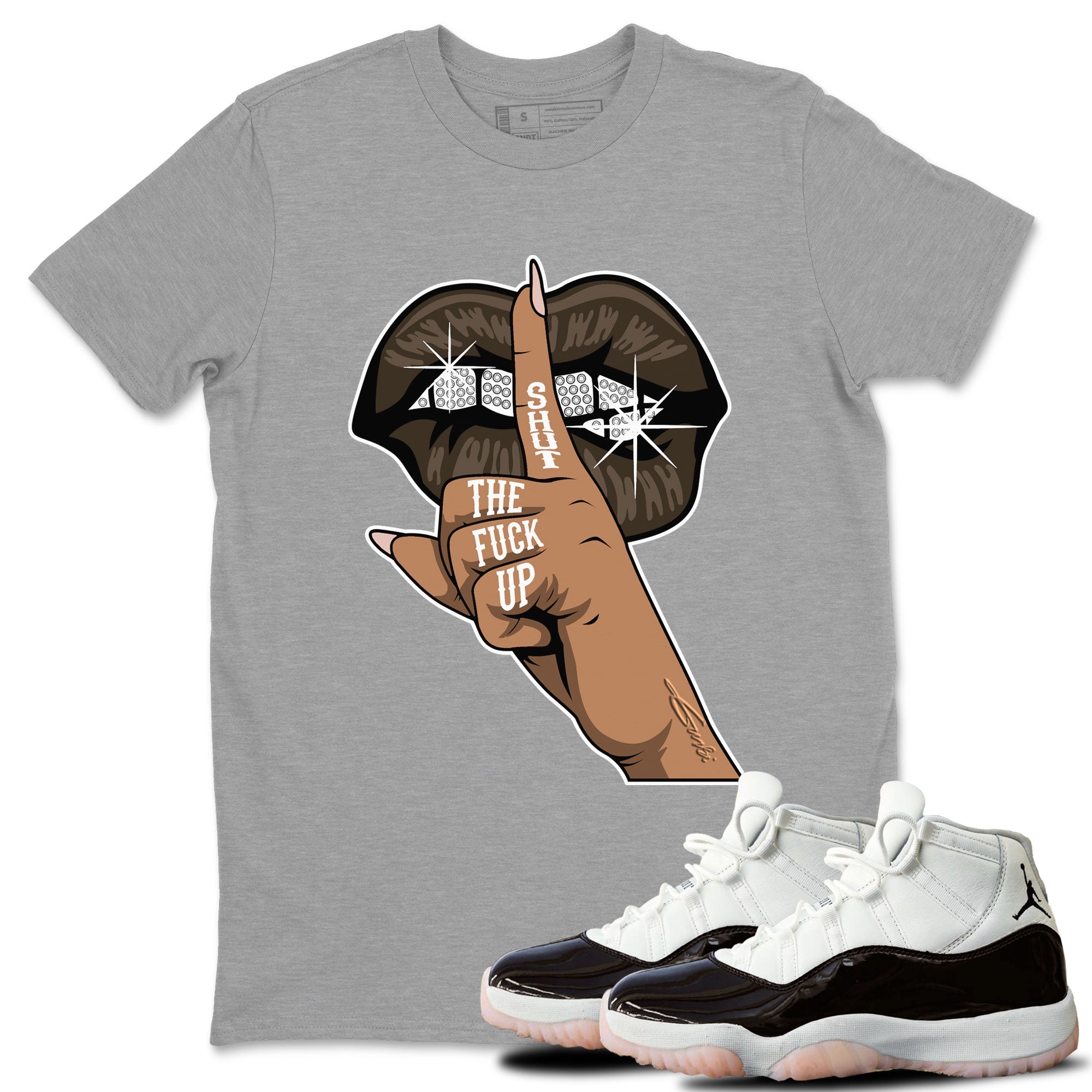 Air Jordan 11 Neapolitan shirt to match jordans Lips Hand special sneaker matching tees Jordan 11 WMNS Neapolitan Drip Gear Zone Unisex Heather Grey 1 T-Shirt