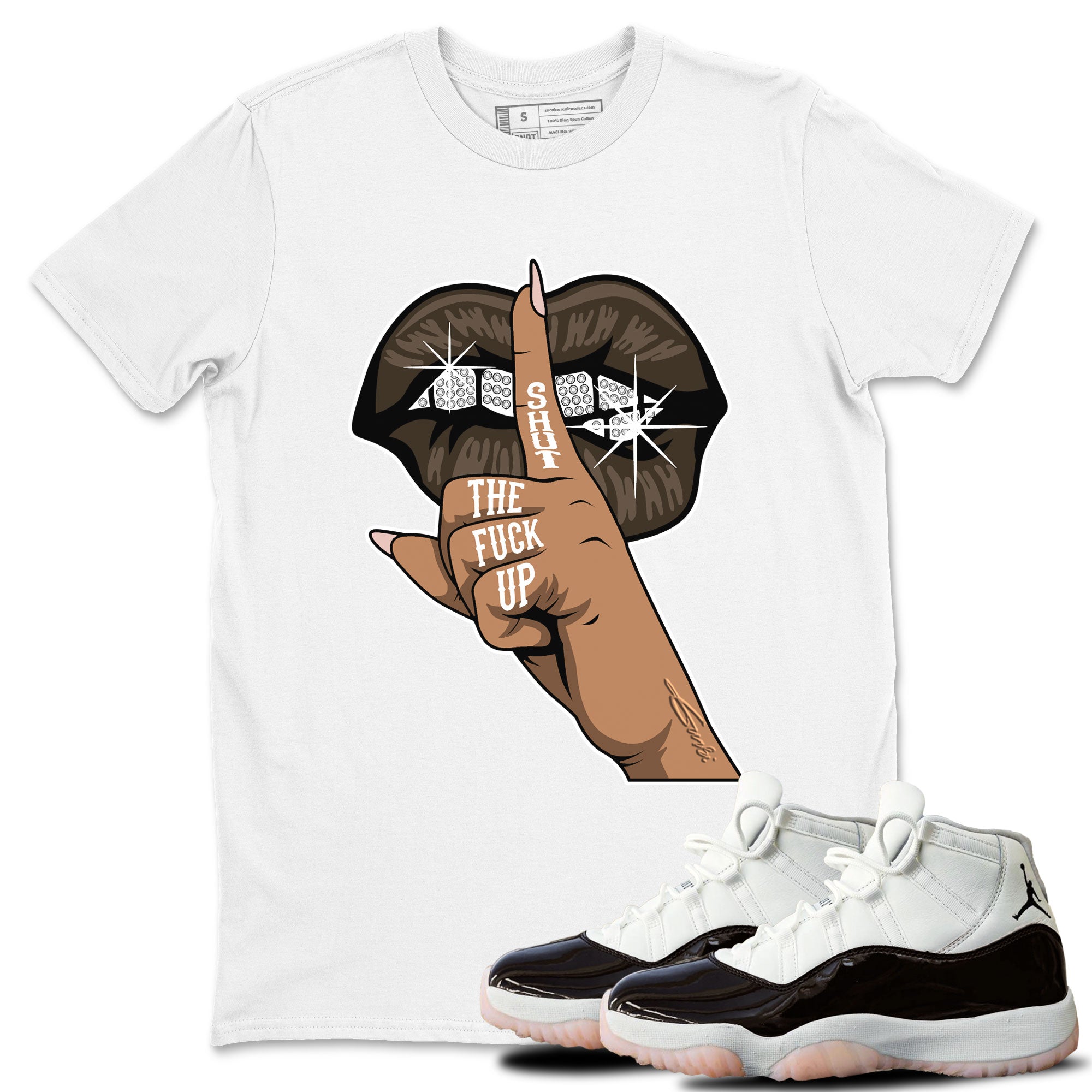 Air Jordan 11 Neapolitan shirt to match jordans Lips Hand special sneaker matching tees Jordan 11 WMNS Neapolitan Drip Gear Zone Unisex White 1 T-Shirt